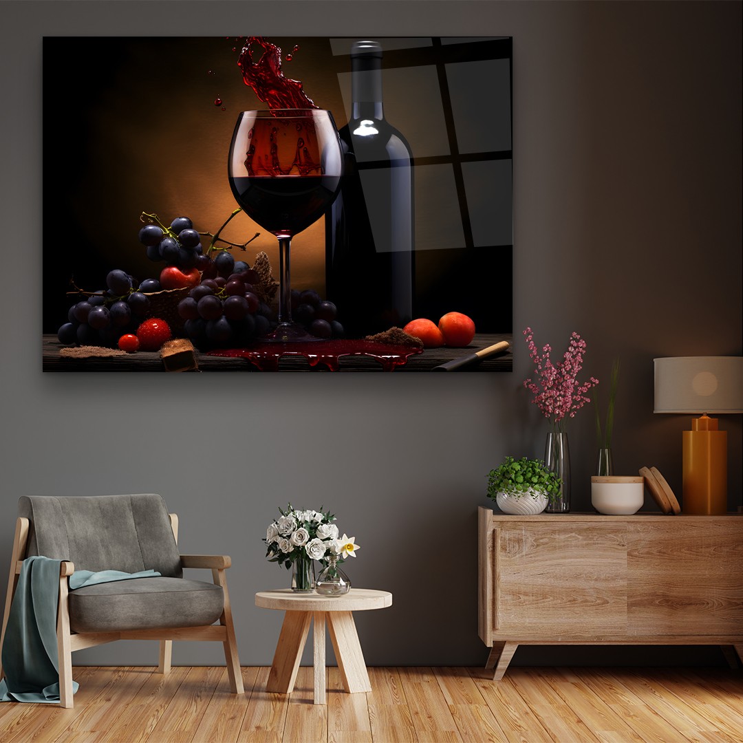 Red Wine - Horizontal Wall Glass Art