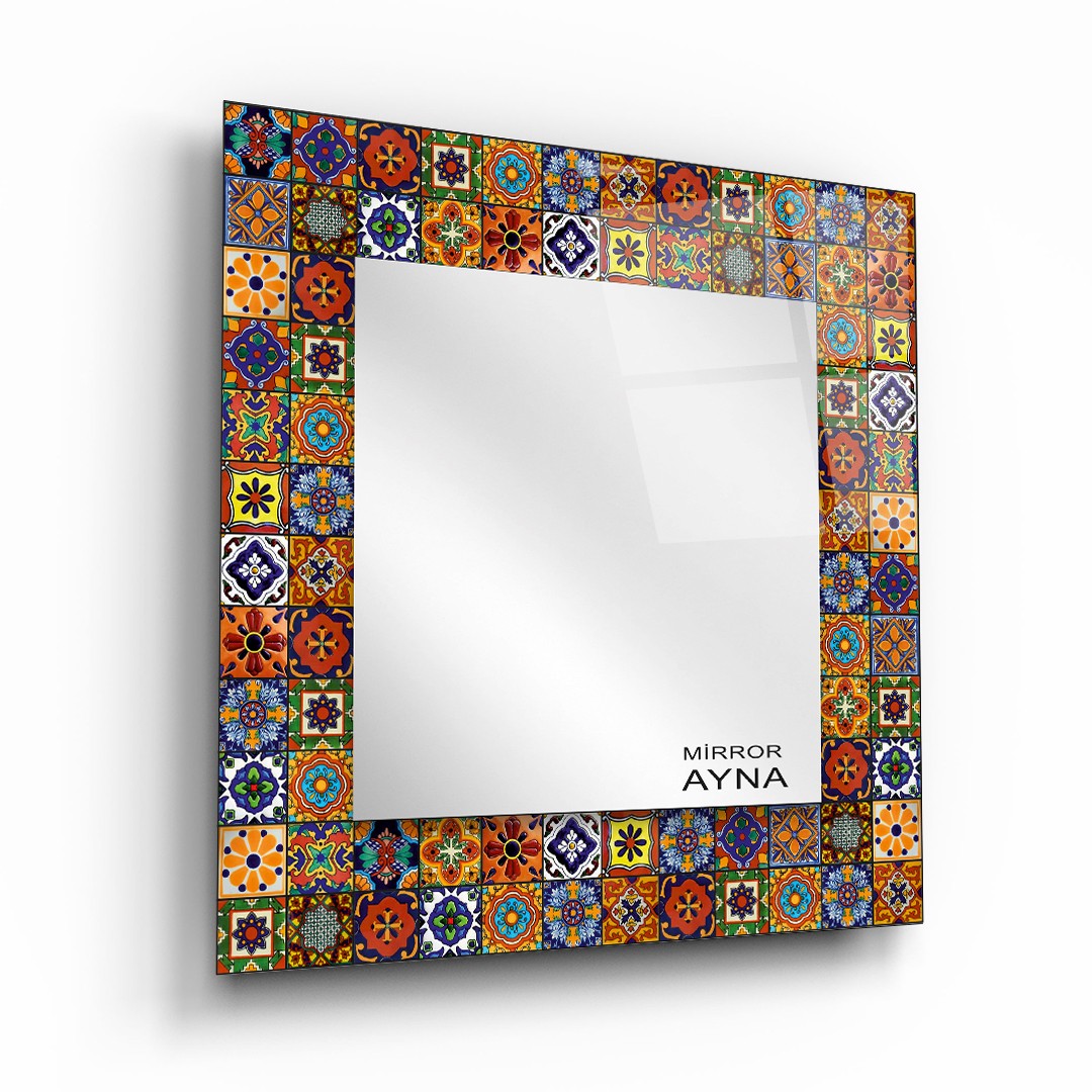 Tile Patterned Glass Mirror Three Piece Set Ayvalik - Square