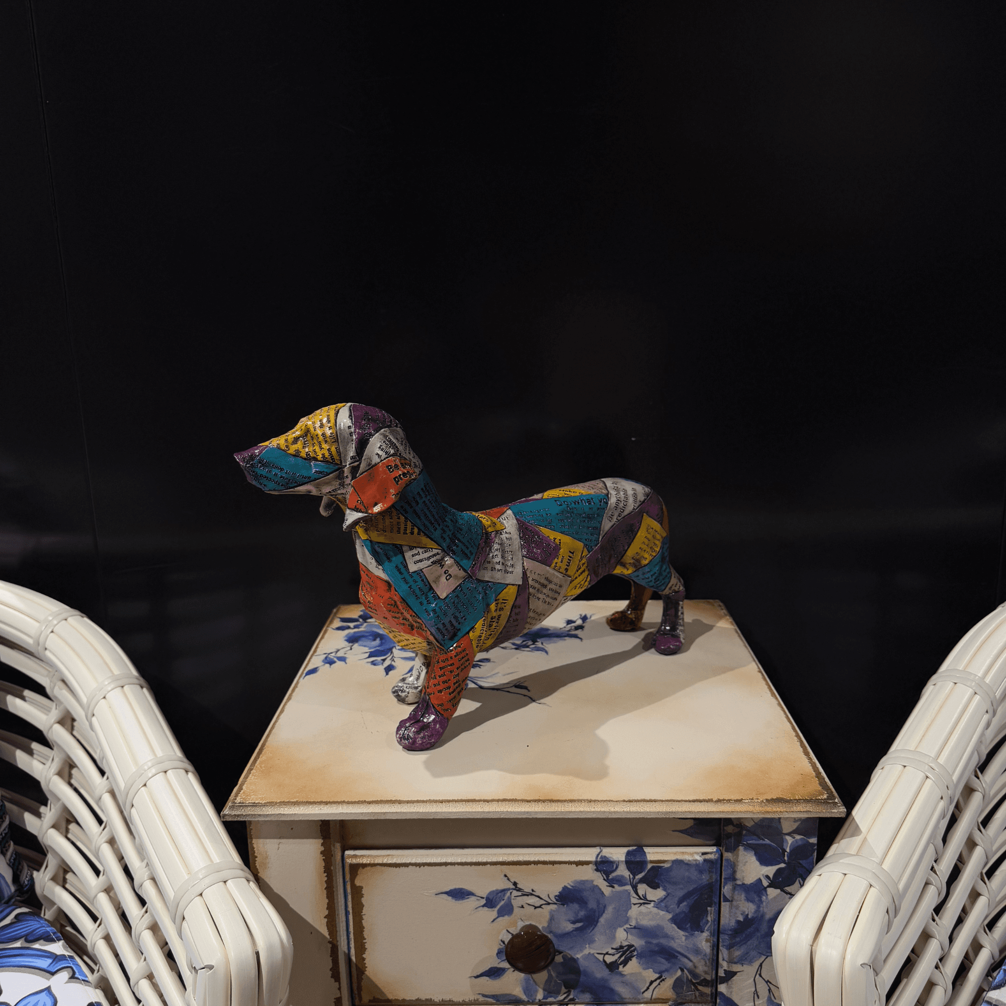 Handmade Colorful Dog Sculpture with Text Print Design