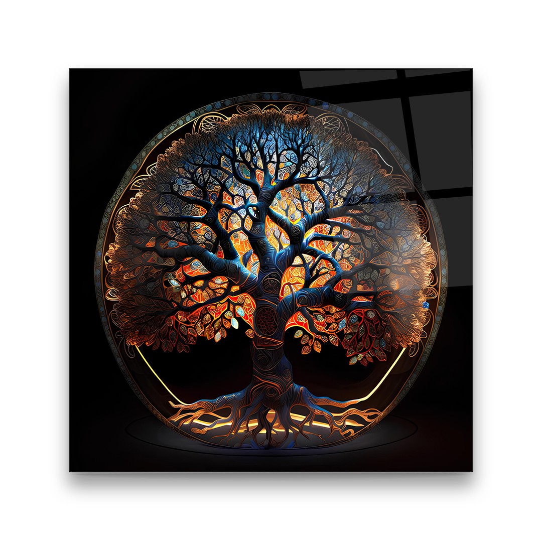 Tree of Life 3 - Square Wall Glass Art