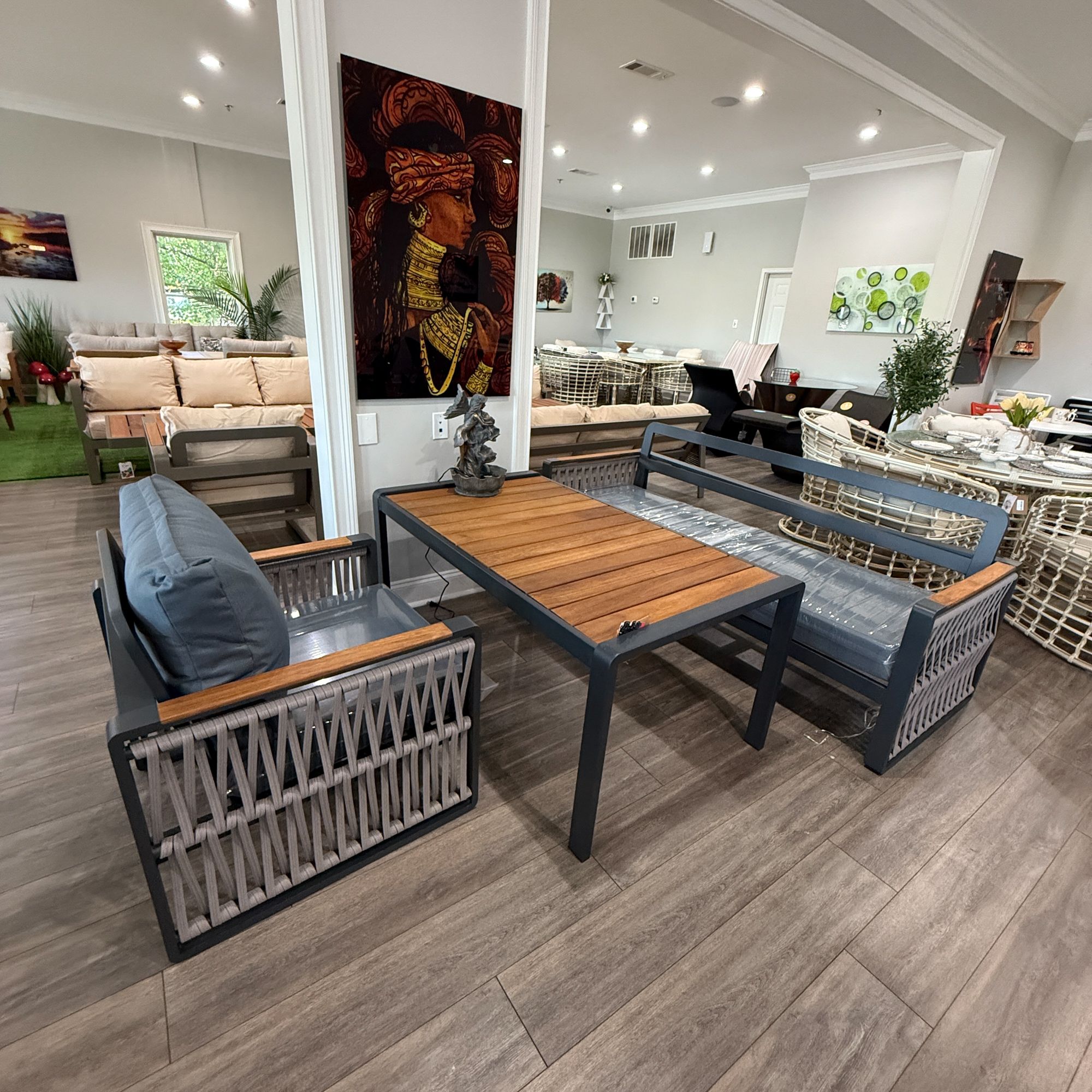 Black Wooden Garden Patio 3+1 Sofa and Table Set