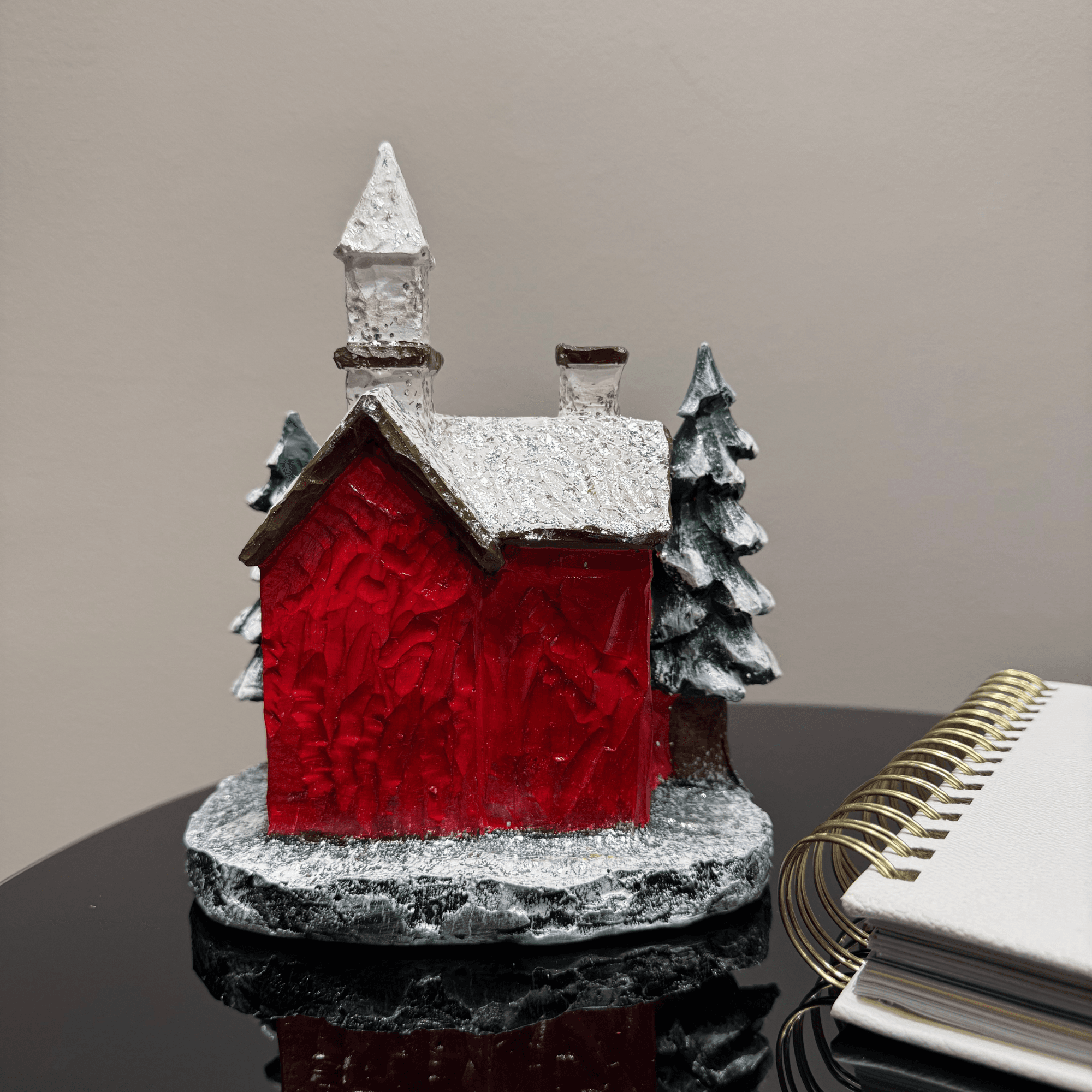 Ferozzi Handmade Red Snowy Christmas House | Festive Winter Holiday Decoration