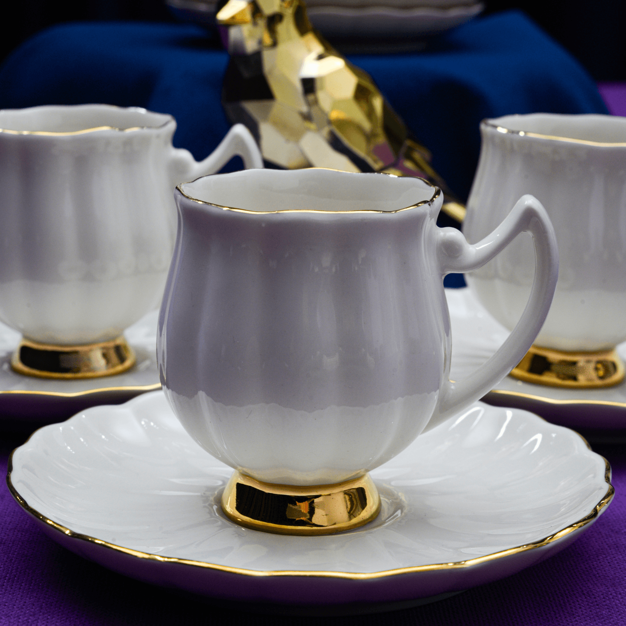 Lale 12-Piece Luxury Gold Gilded Porcelain Coffee Cup Set for Modern and Classic Sophisticated Coffee Experiences