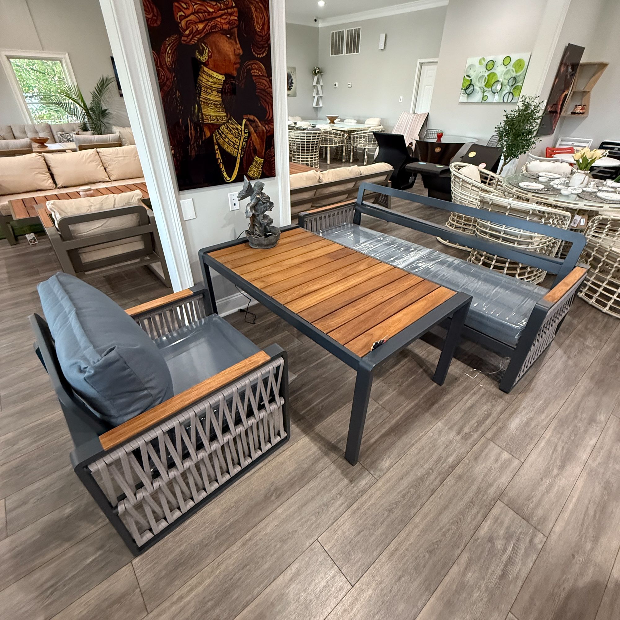 Black Wooden Garden Patio 3+1 Sofa and Table Set