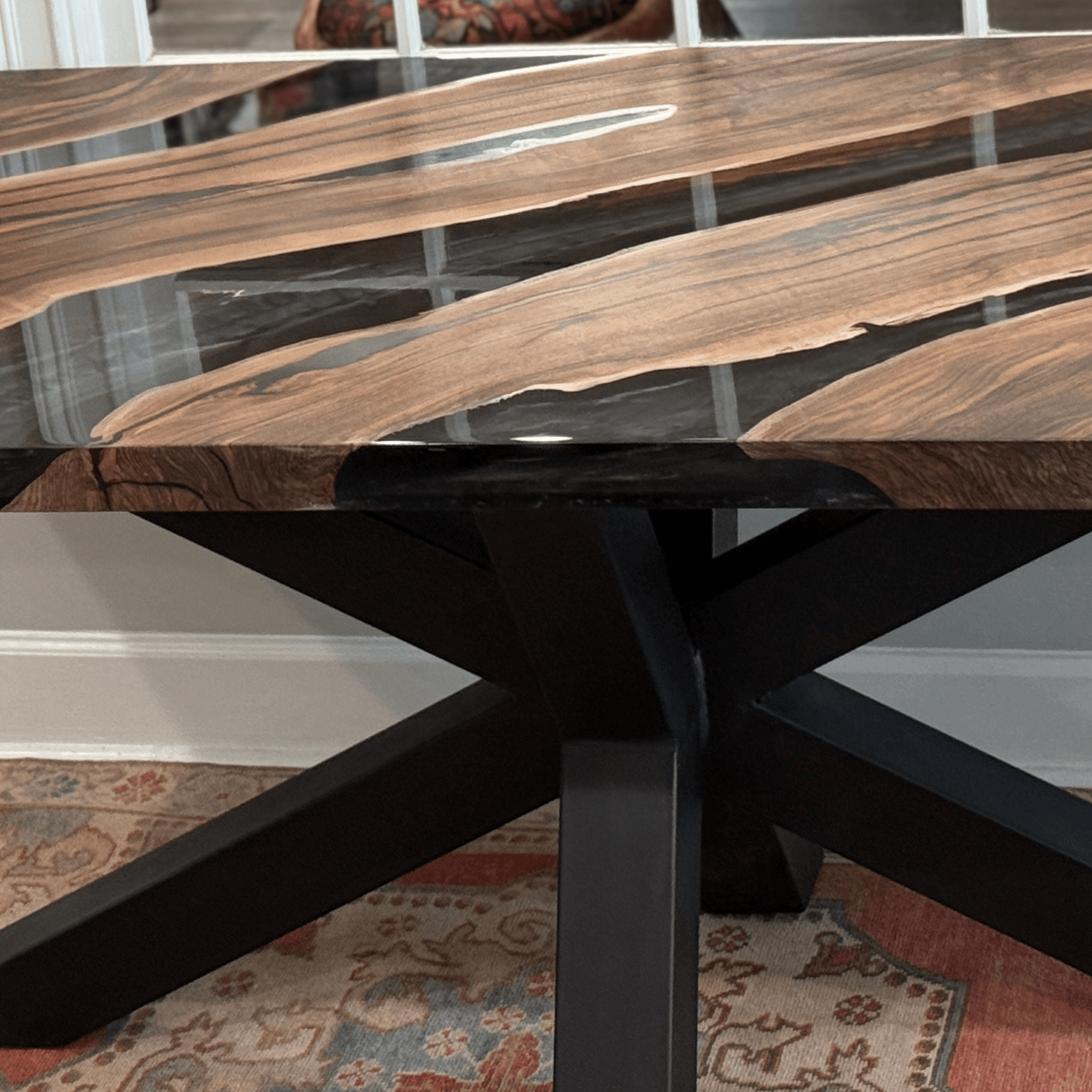 Handmade Black Transparent Epoxy Walnut Table