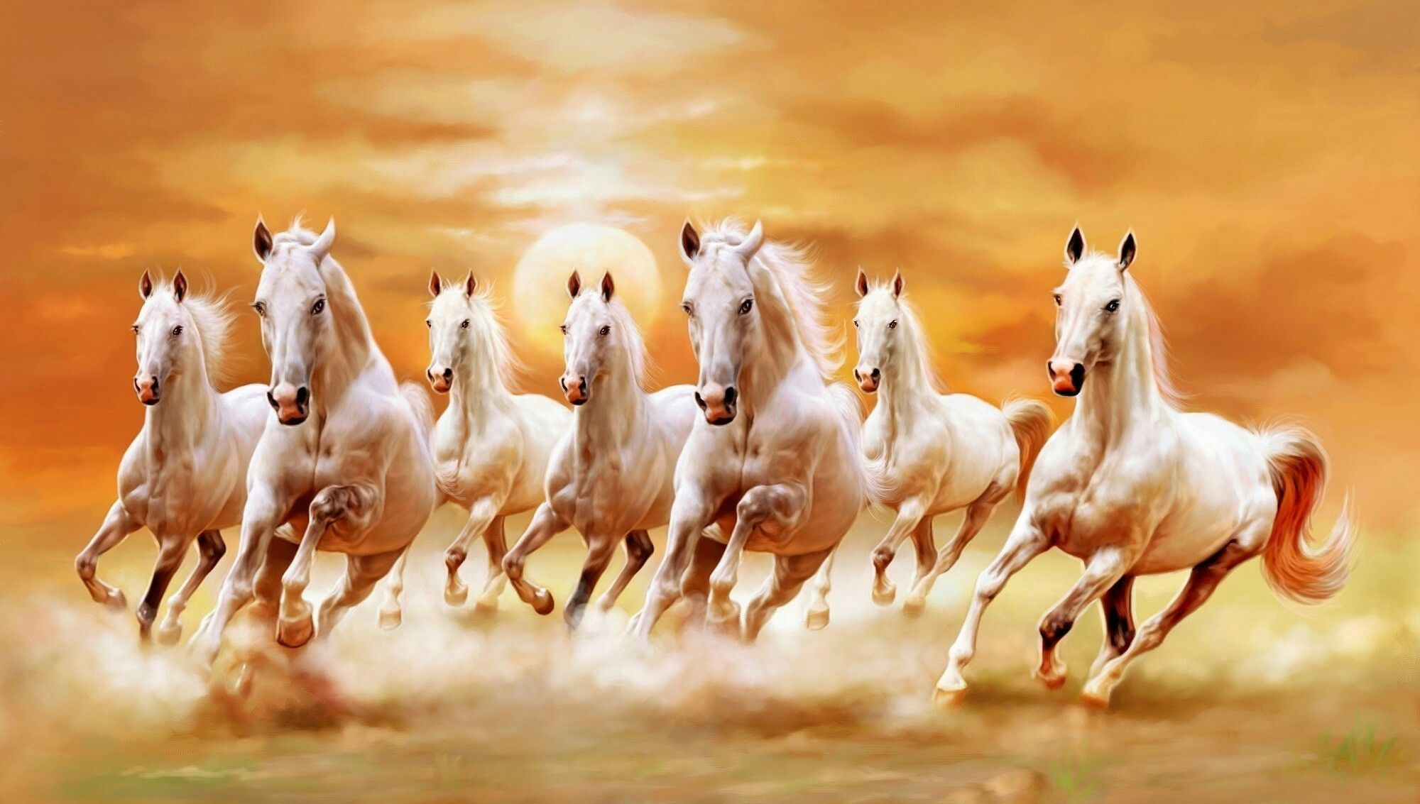 White Horses of the Sun - Premium Tempered Glass Wall Art Horizontal