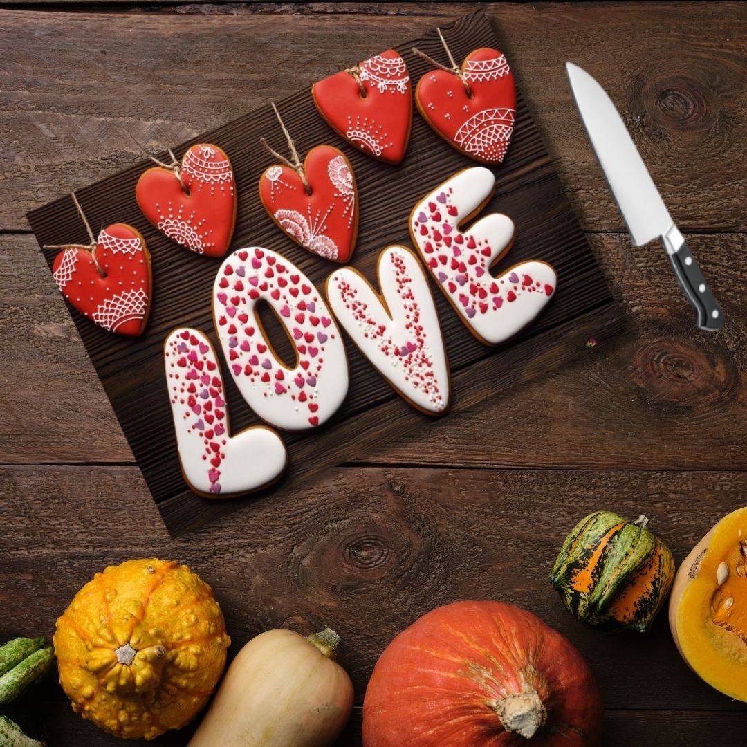 Tempered Glass Cutting Board - 12" x 17" Durable Shatterproof Kitchen Tool with Love and Heart Cookie Design | Perfect Gift for Mother’s Day, Christmas, and Housewarming