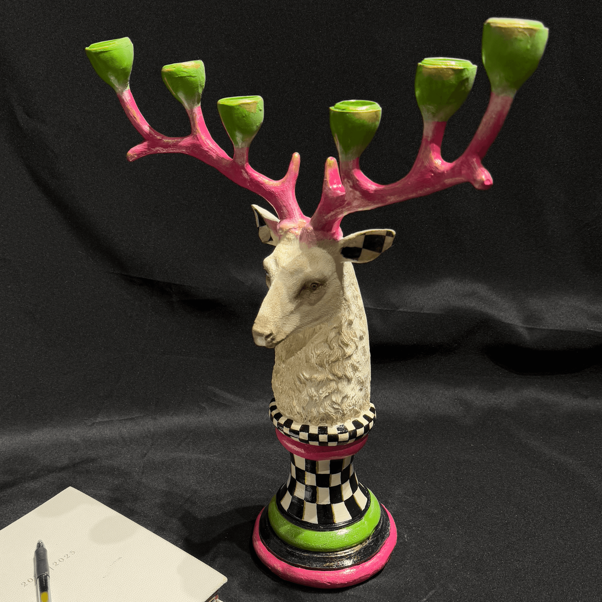 Deer Antler Candelabra with Pink and Green Accents