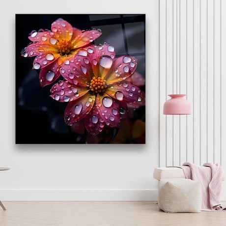 Rain-Drenched Blossoms - Square Wall Glass Art