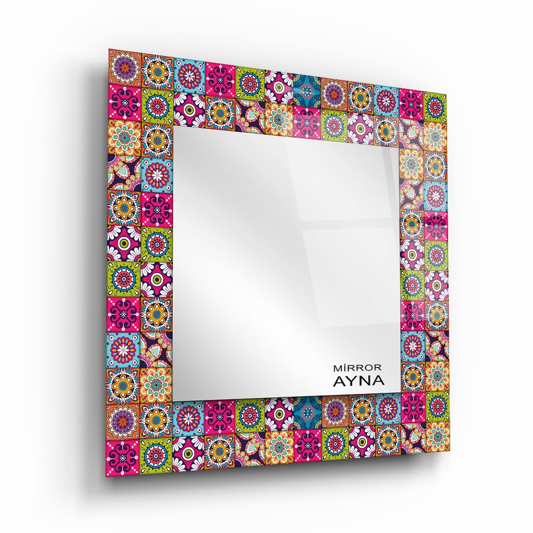 Tile Patterned Glass Mirror  Three Piece Set Kusadasi - Square