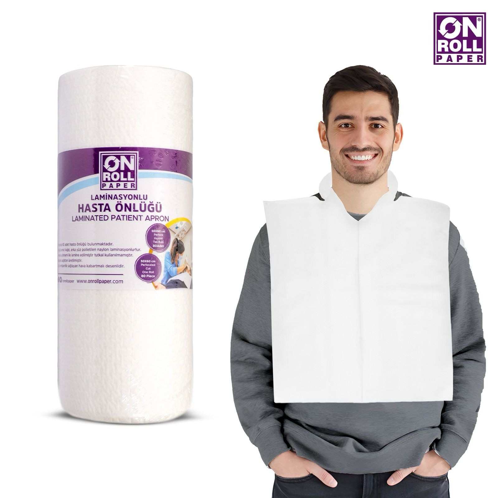 2 Rolls Bundle 2x80 Sheets (Total 160 sheets) Disposable Easy Neck-Tie Dental Bibs 50 x 60 Cm | 2 Ply Waterproof | Tattoo Bib - Sheet for Patients - Dentist or Medical Bib, White
