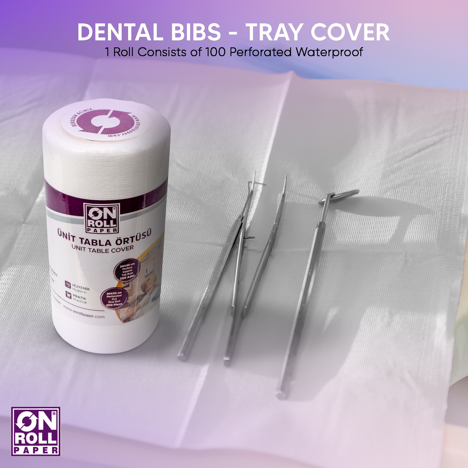 On Roll Paper 2 Rolls Bundle 100-Sheets per Roll Disposable Dental Bibs 40 x 30 Cm - 2 Ply Waterproof Tattoo Bib - Sheet for Patients - Dentist or Medical Tray Cover and Nail Table Cover Supplies, White (Total 200 Sheets)