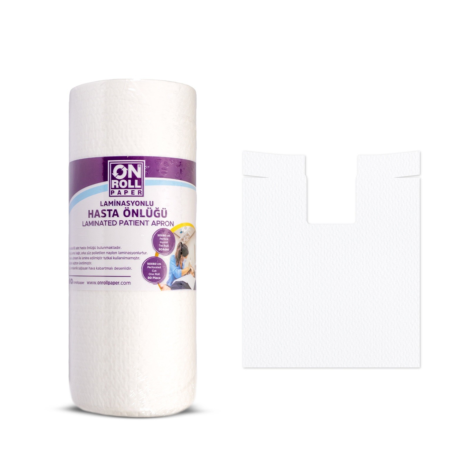 2 Rolls Bundle 2x80 Sheets (Total 160 sheets) Disposable Easy Neck-Tie Dental Bibs 50 x 60 Cm | 2 Ply Waterproof | Tattoo Bib - Sheet for Patients - Dentist or Medical Bib, White