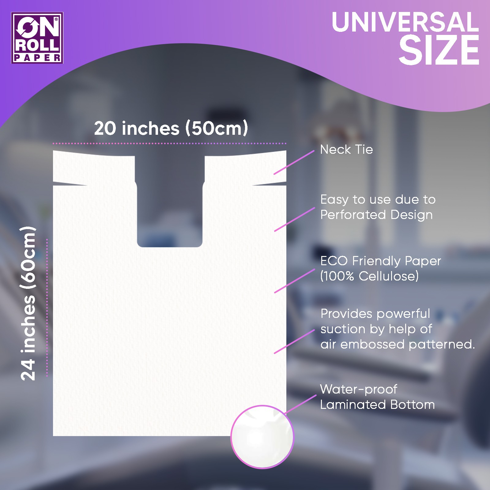 2 Rolls Bundle 2x80 Sheets (Total 160 sheets) Disposable Easy Neck-Tie Dental Bibs 50 x 60 Cm | 2 Ply Waterproof | Tattoo Bib - Sheet for Patients - Dentist or Medical Bib, White
