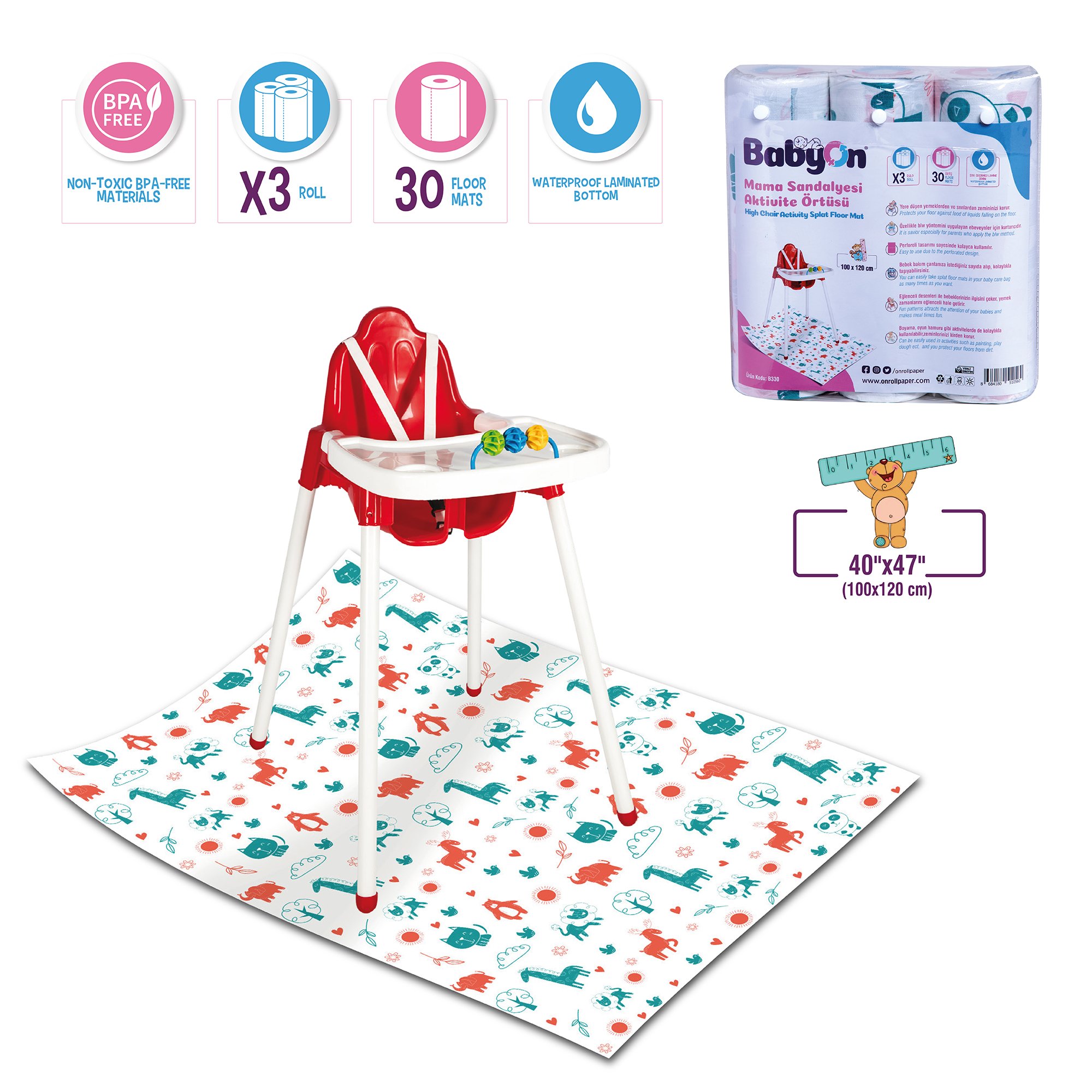 Disposable Splat Mats, 30 Pack 100 x 120 Cm | Eco-Friendly Under Highchair Floor Mat, Activity Table Cover | Waterproof Baby Led Weaning Supplies, Home & Restaurant Use
