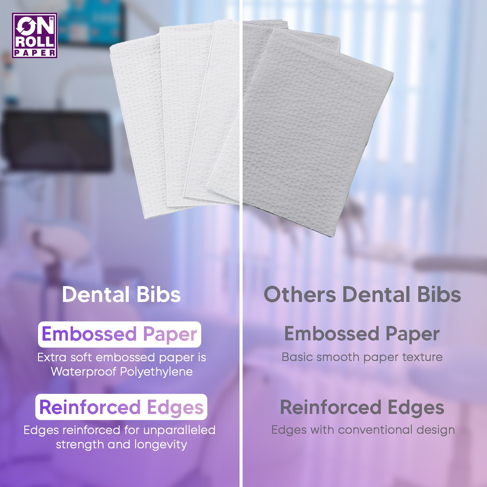 On Roll Paper 2 Rolls Bundle 100-Sheets per Roll Disposable Dental Bibs 40 x 30 Cm - 2 Ply Waterproof Tattoo Bib - Sheet for Patients - Dentist or Medical Tray Cover and Nail Table Cover Supplies, White (Total 200 Sheets)