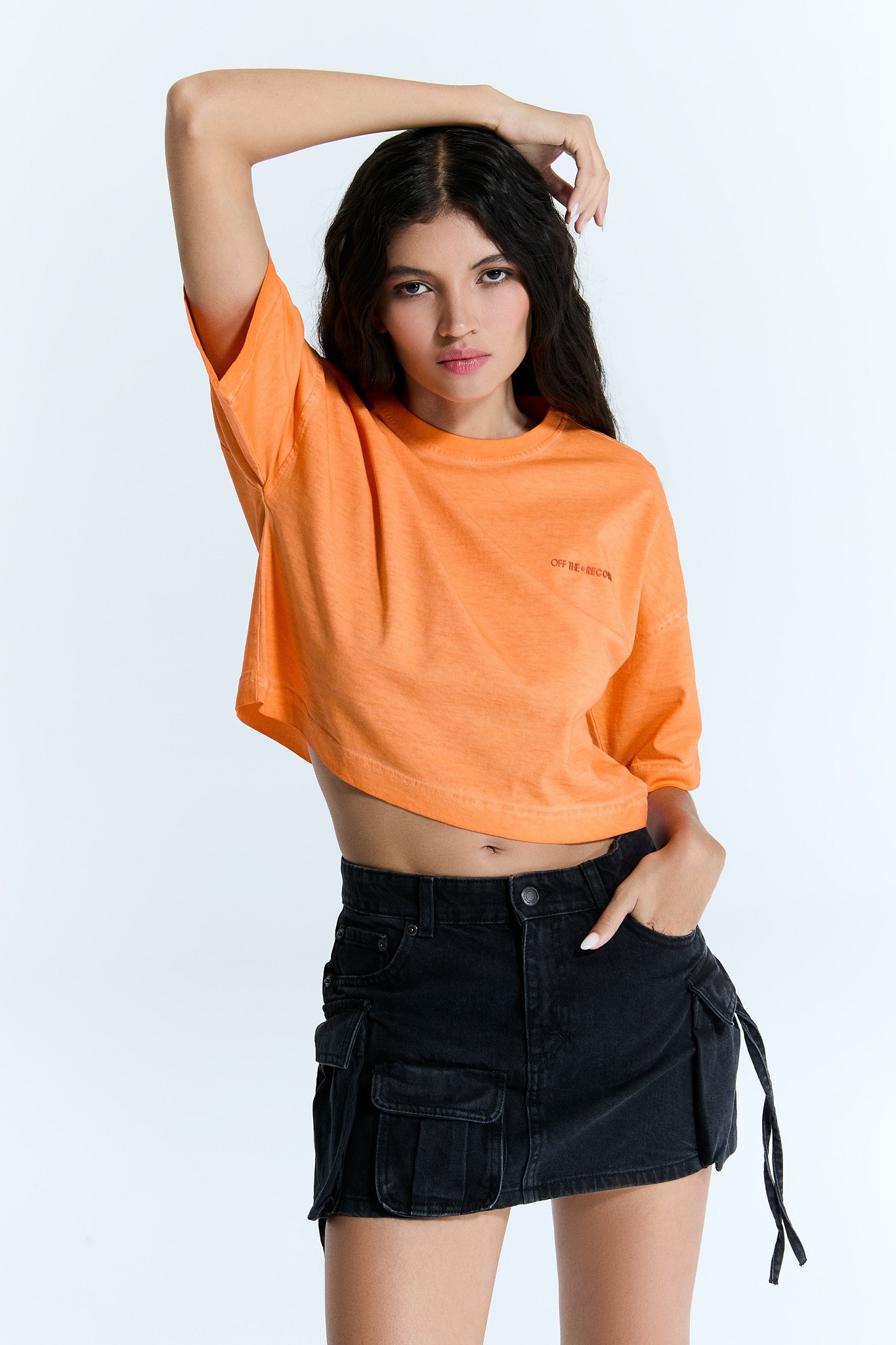 Kurzarm Basic Orange Damen Crop