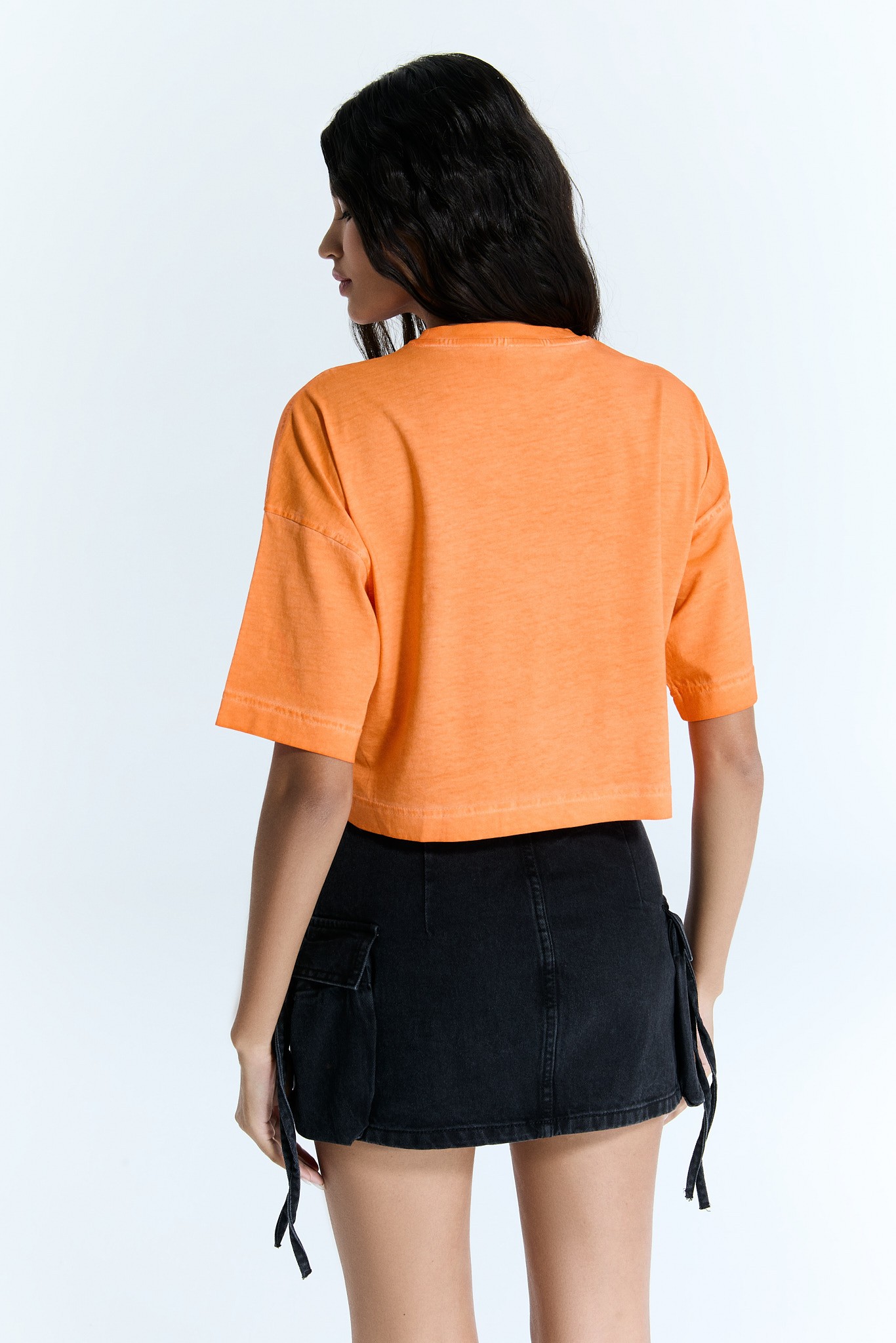 Kurzarm Basic Orange Damen Crop