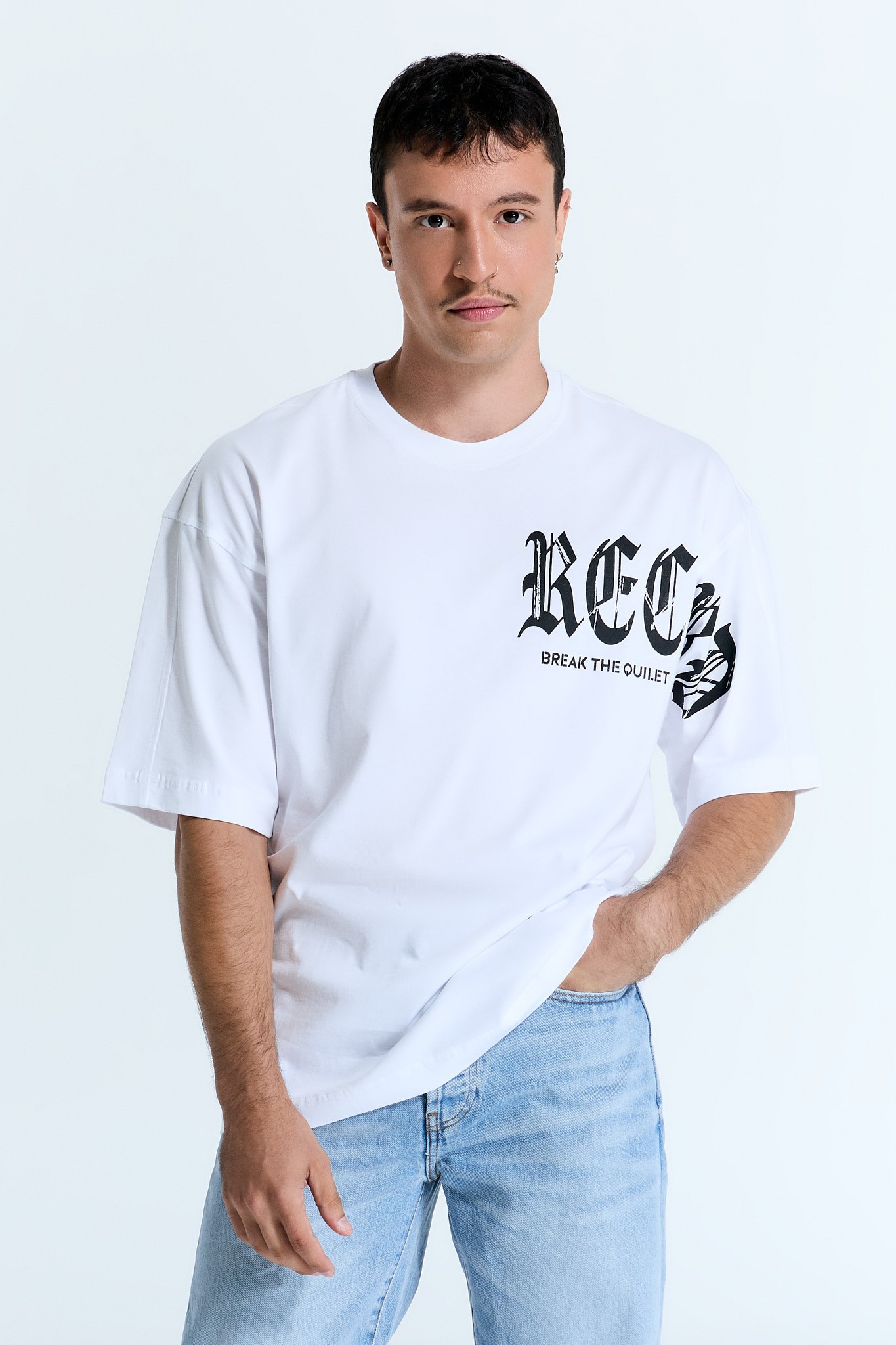 „RECORD“ Basic Herren T-Shirt Weiß