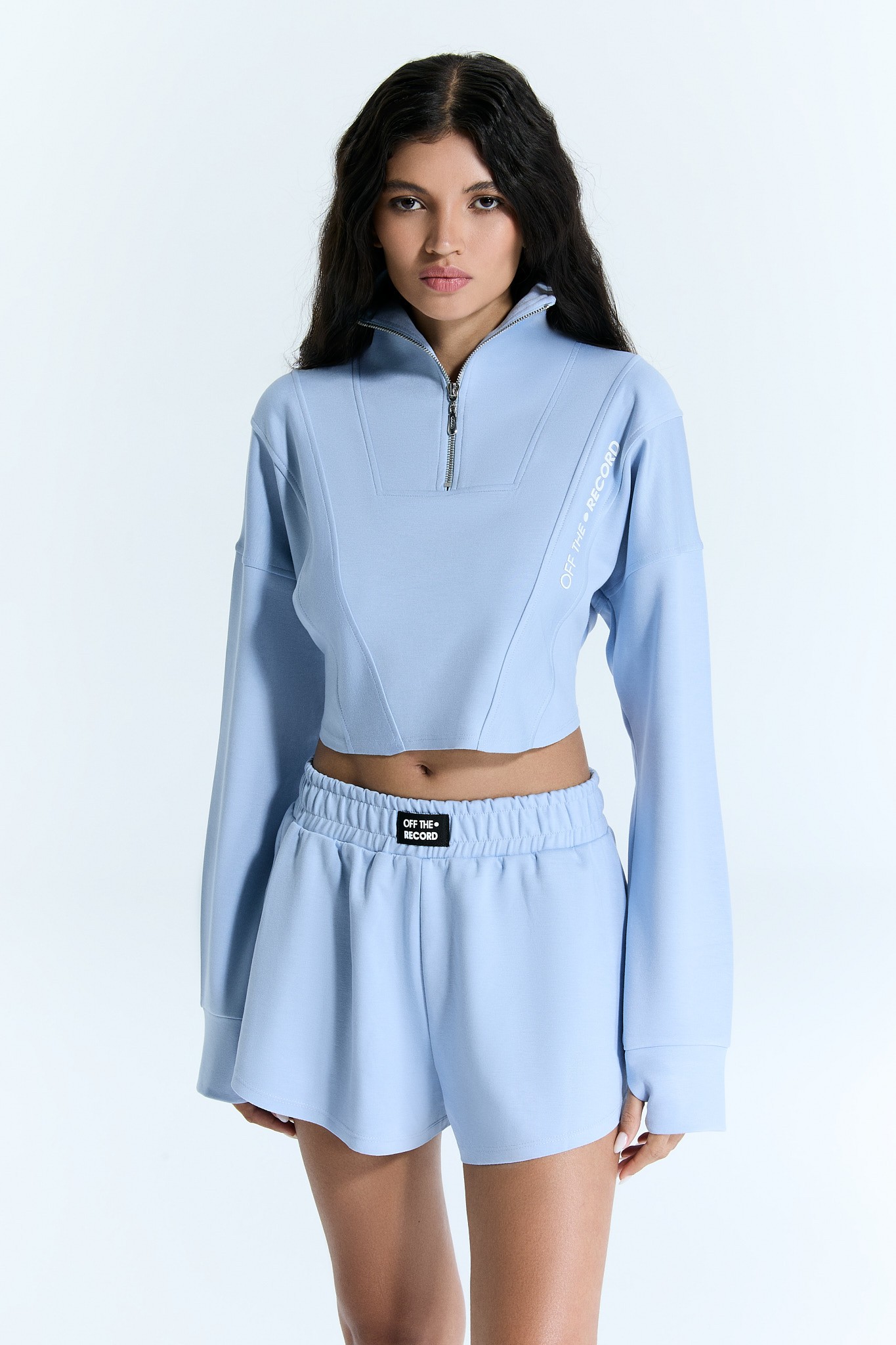 Zip Crop Hellblaues Sweatshirt für Frauen