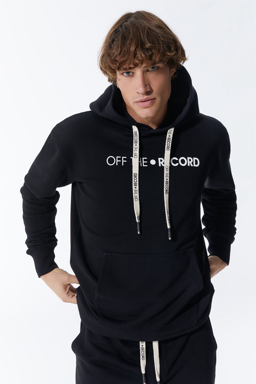 Schwarzer Herren Hoodie mit Taschen