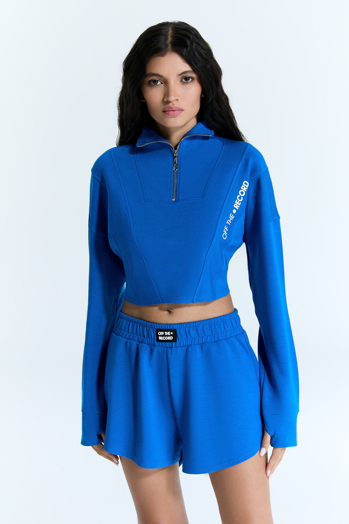 Zip Crop Blaues Sweatshirt für Frauen