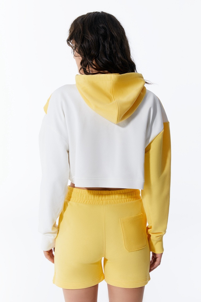 Gelb-weißer Crop Hoodie für Frauen