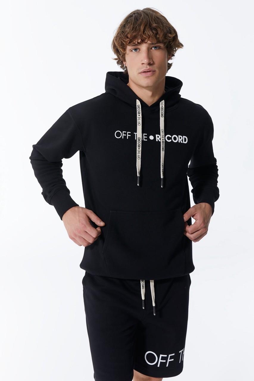 Schwarzer Herren Hoodie mit Taschen