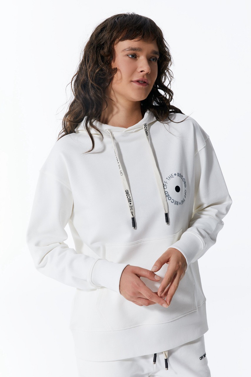 Weißer Damen-Hoodie mit Fronttasche