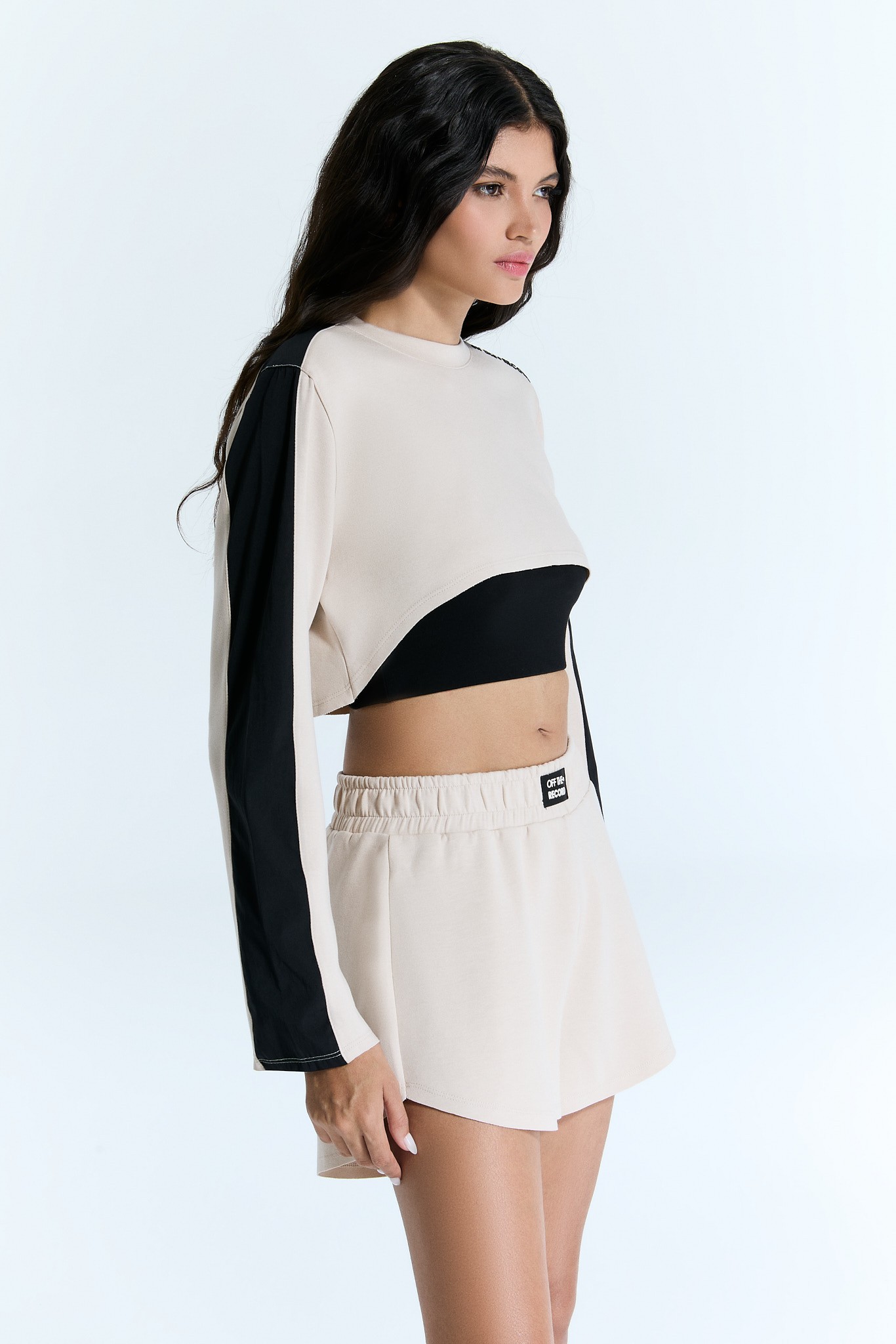 Kontrast Creme-Schwarz Damen Crop