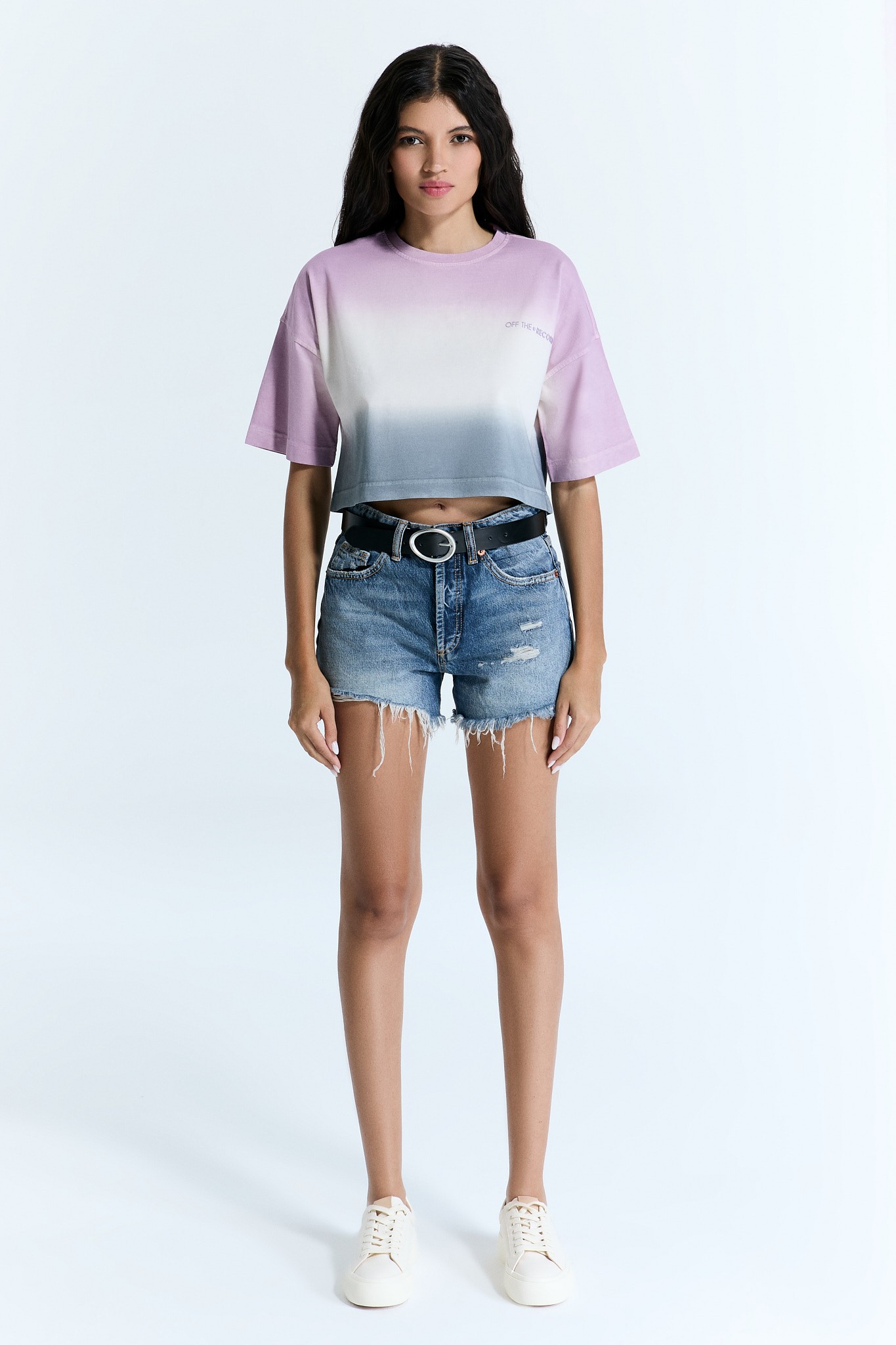 Gradient Damen Rosa-Grau-Weißes Crop-T-Shirt