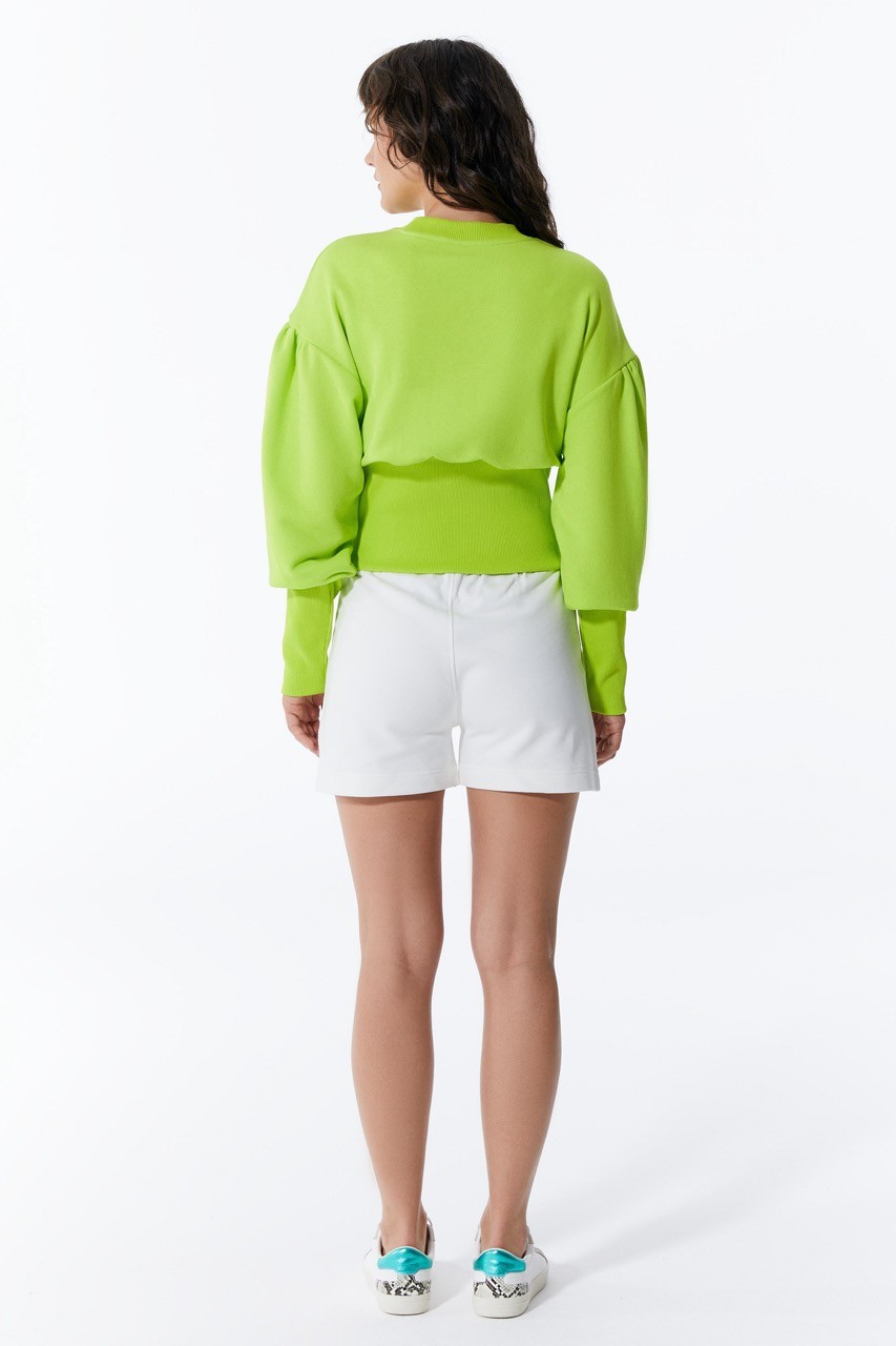 Grünes Damen-Crop-Sweatshirt mit Ballonärmeln