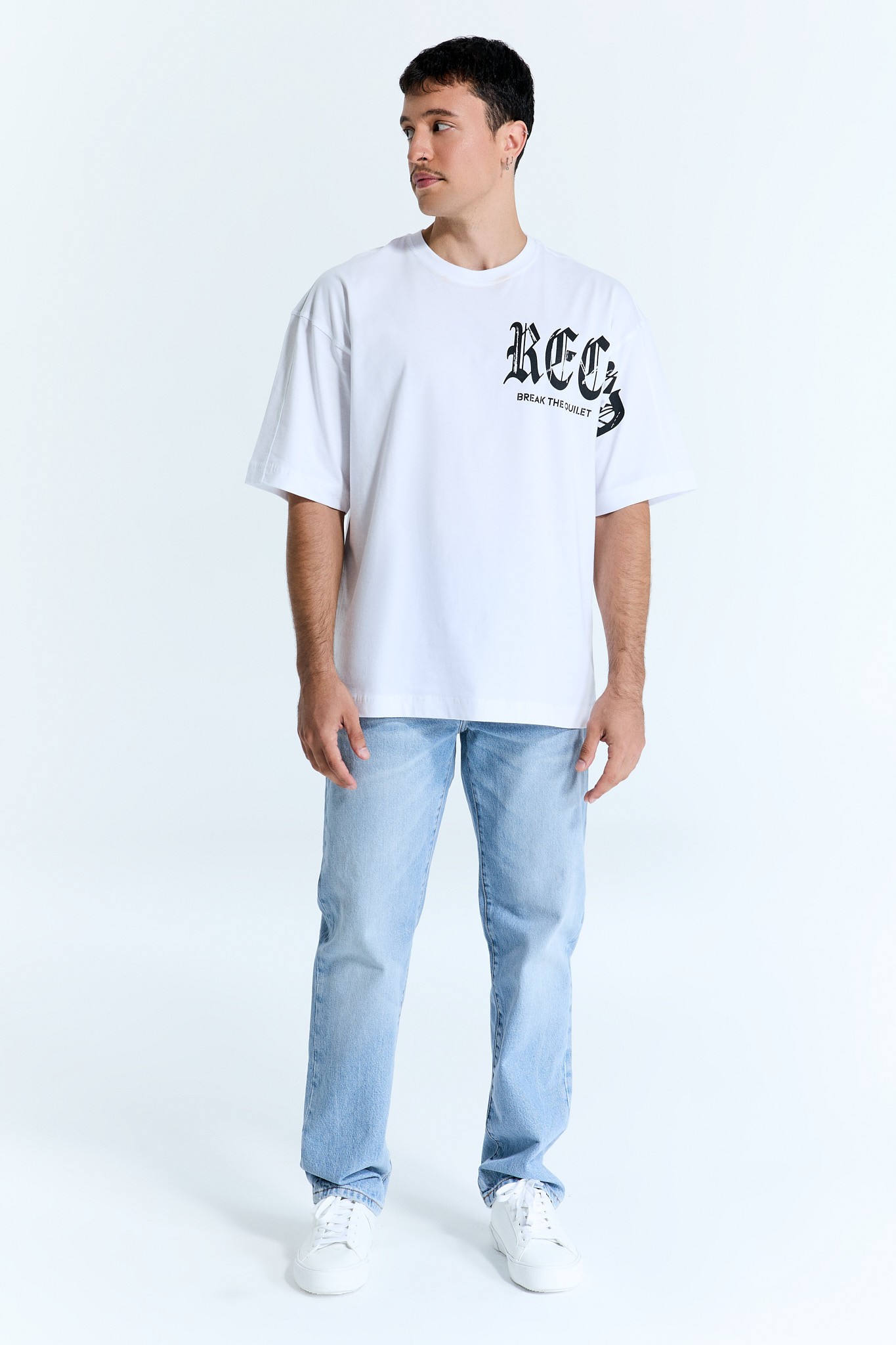 „RECORD“ Basic Herren T-Shirt Weiß