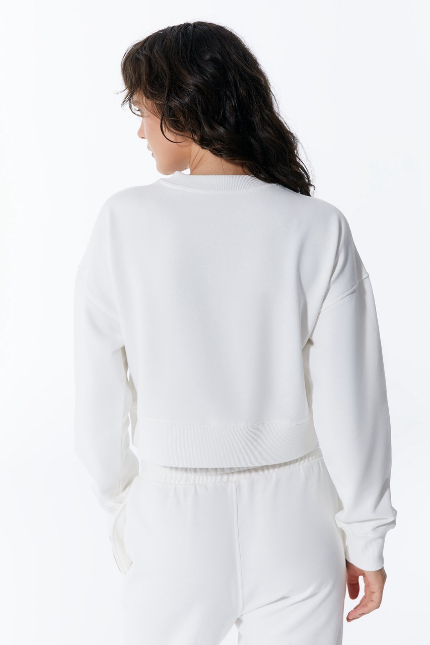 Weißes Basic-Damen-Sweatshirt mit Gummizug in der Taille