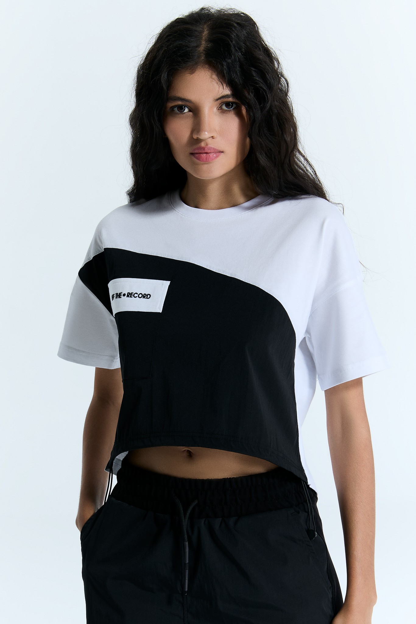 Schwarz-weißes Damen Crop T-Shirt