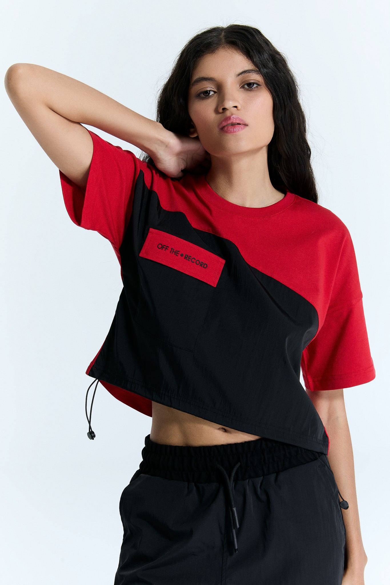 Rot-Schwarzes Damen Crop T-Shirt