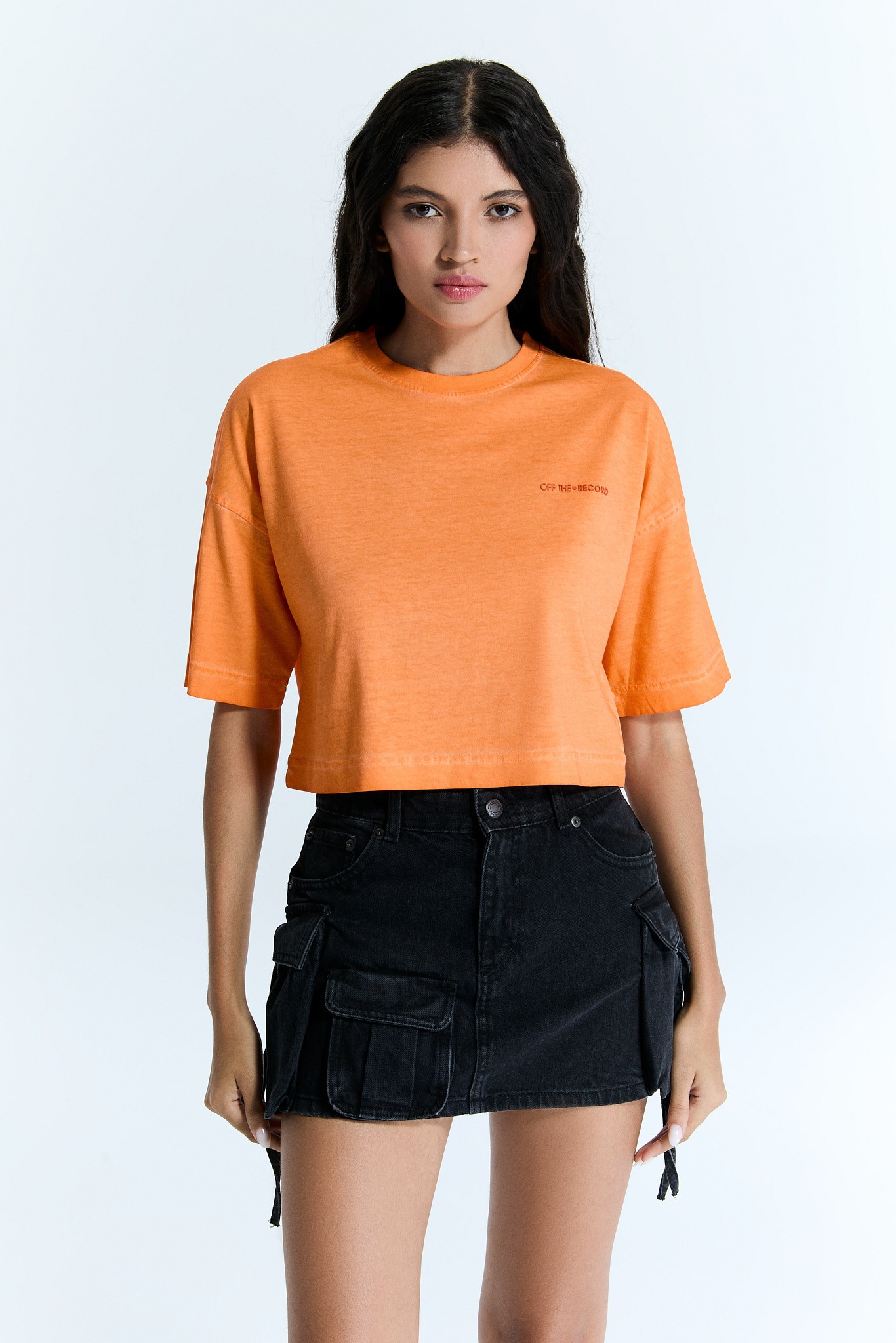 Kurzarm Basic Orange Damen Crop