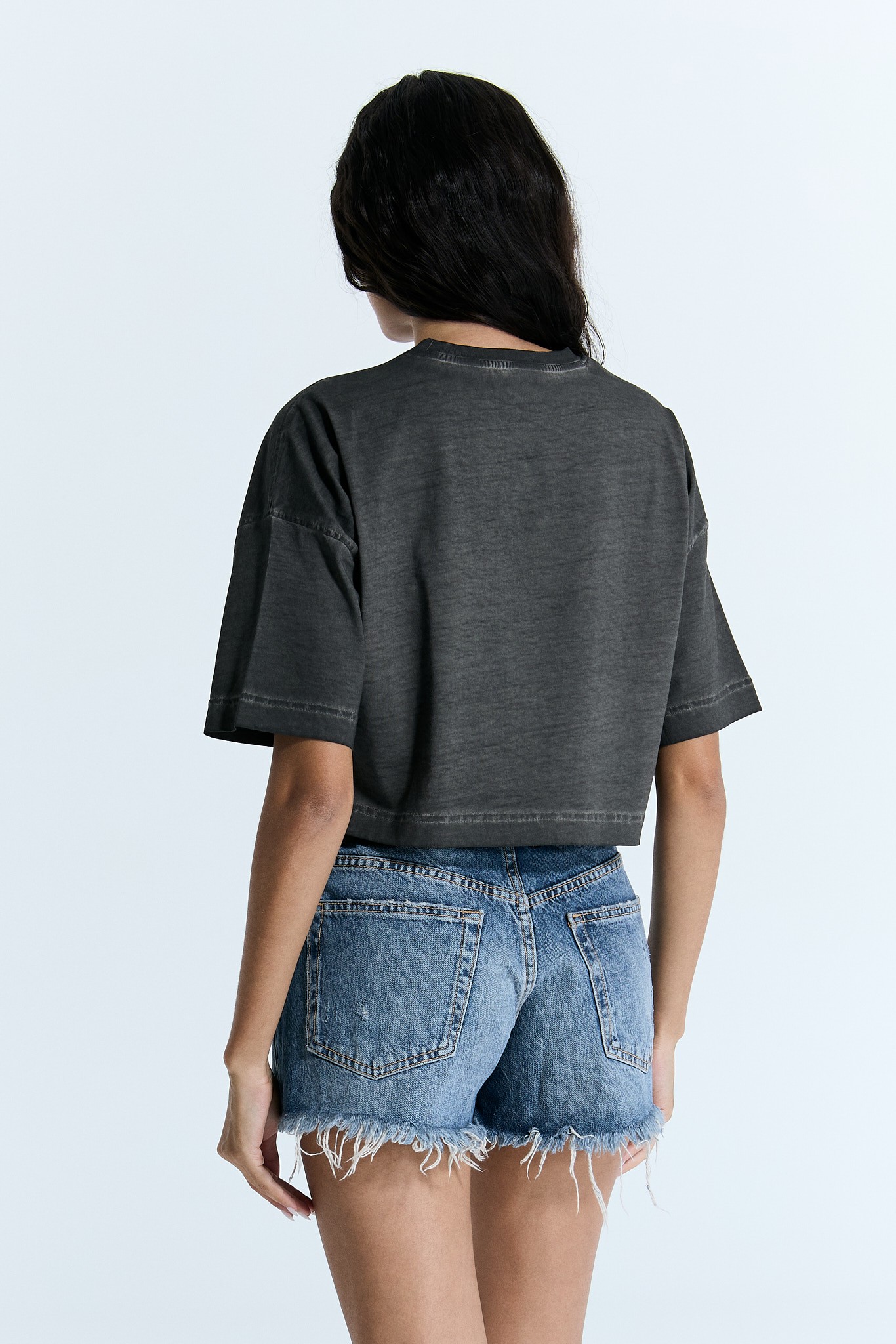 Kurzarm Basic Anthrazit Damen Crop