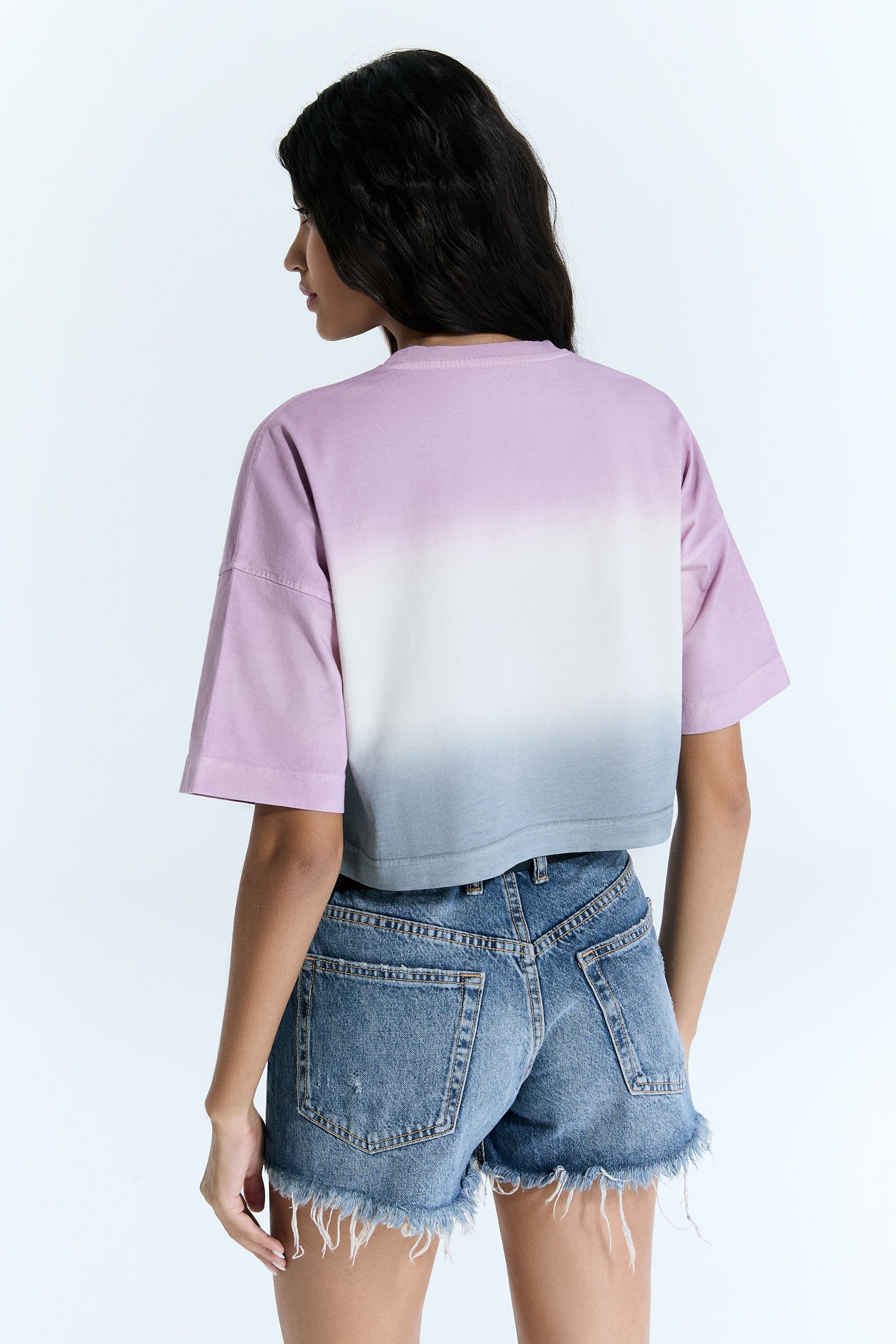 Gradient Damen Rosa-Grau-Weißes Crop-T-Shirt