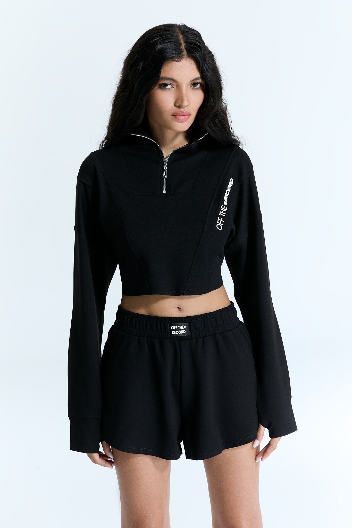 Zip Crop Schwarzes Sweatshirt für Frauen