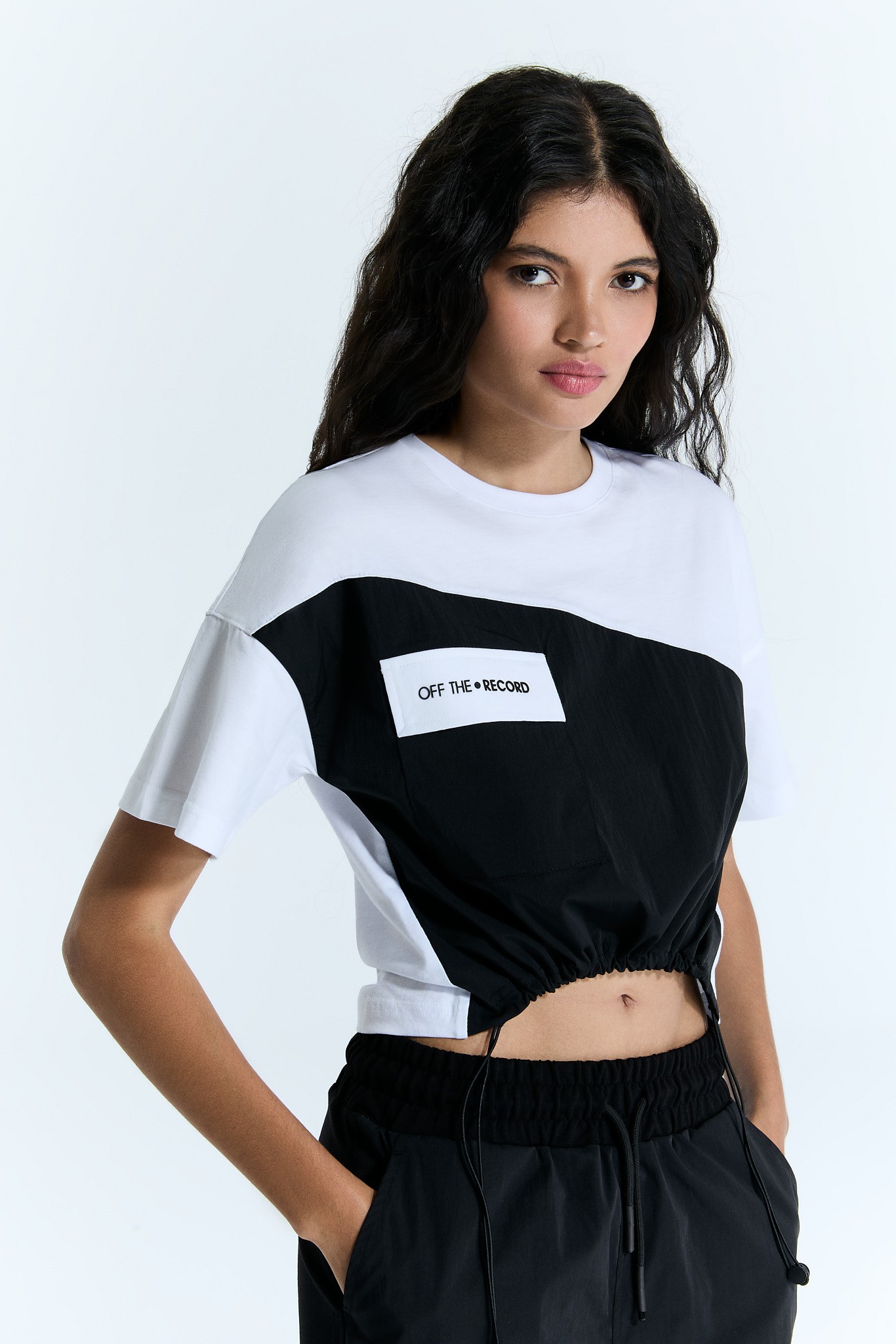 Schwarz-weißes Damen Crop T-Shirt