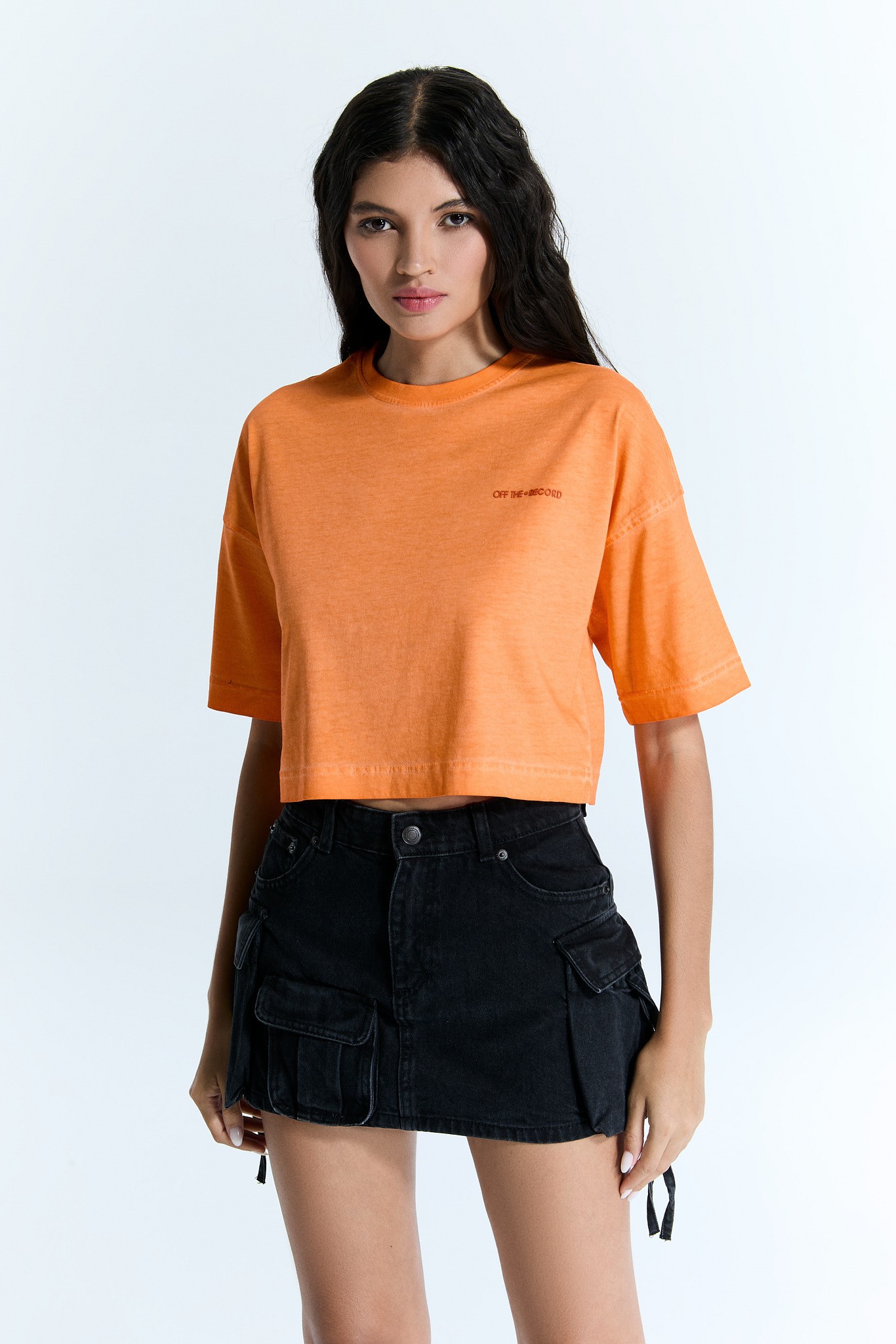 Kurzarm Basic Orange Damen Crop