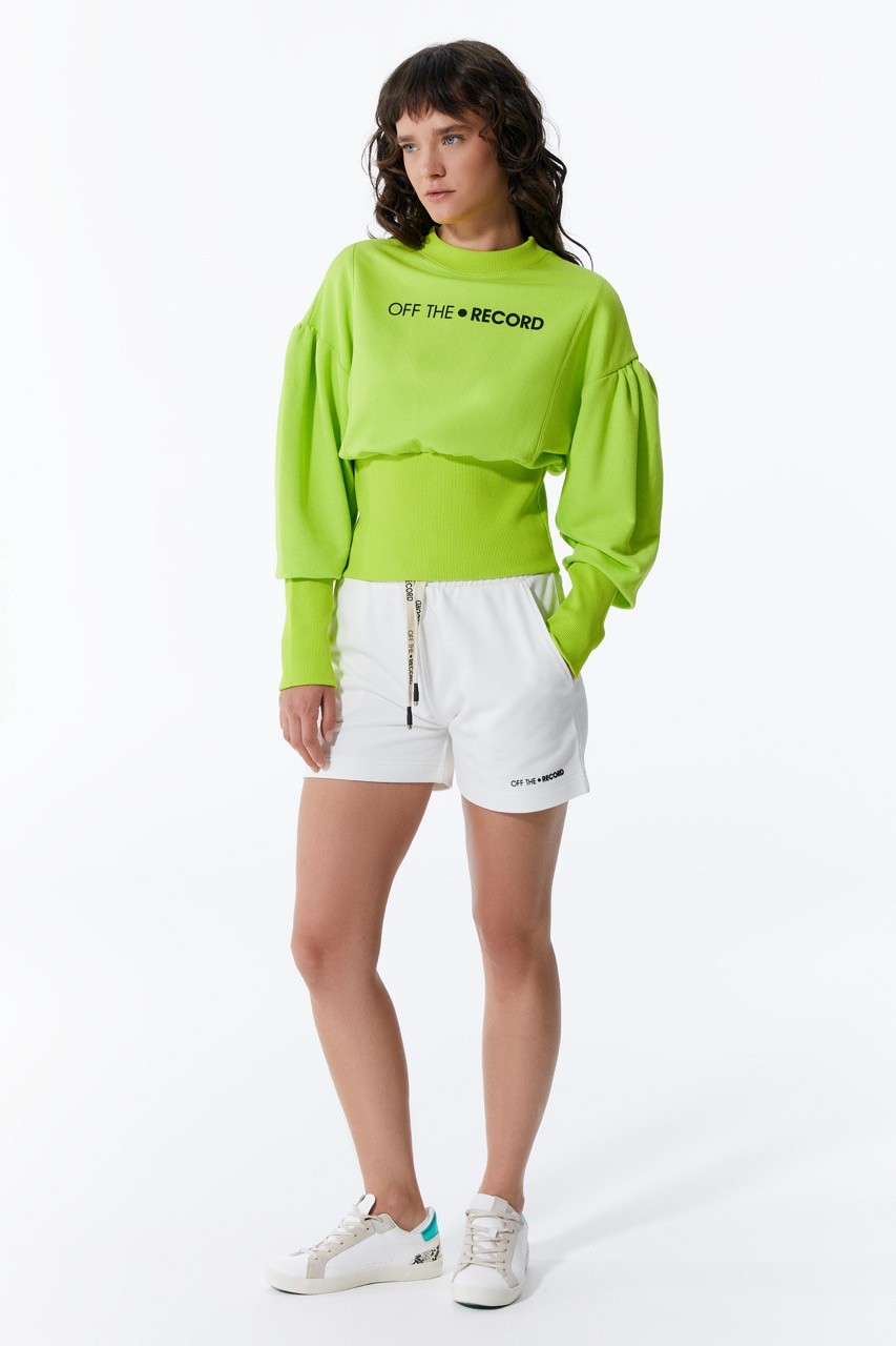 Grünes Damen-Crop-Sweatshirt mit Ballonärmeln