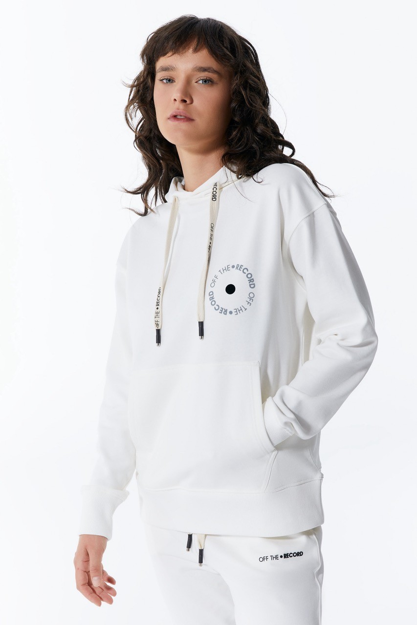 Weißer Damen-Hoodie mit Fronttasche