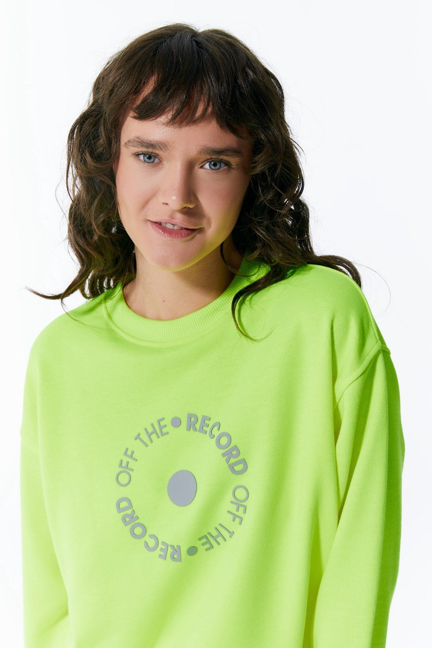 Rundes bedrucktes Neon Grün Damen-Sweatshirt