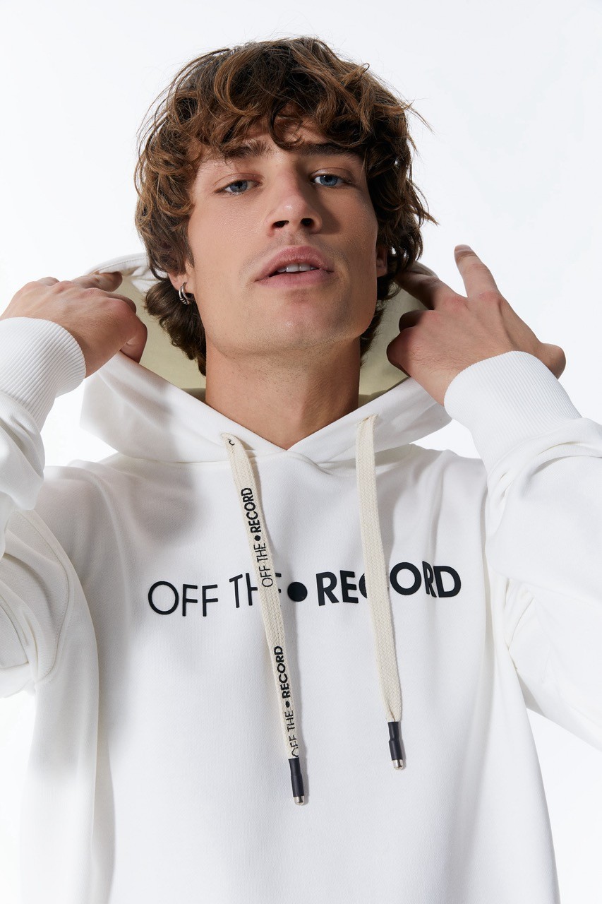 Weiße Herren Hoodie mit Taschen