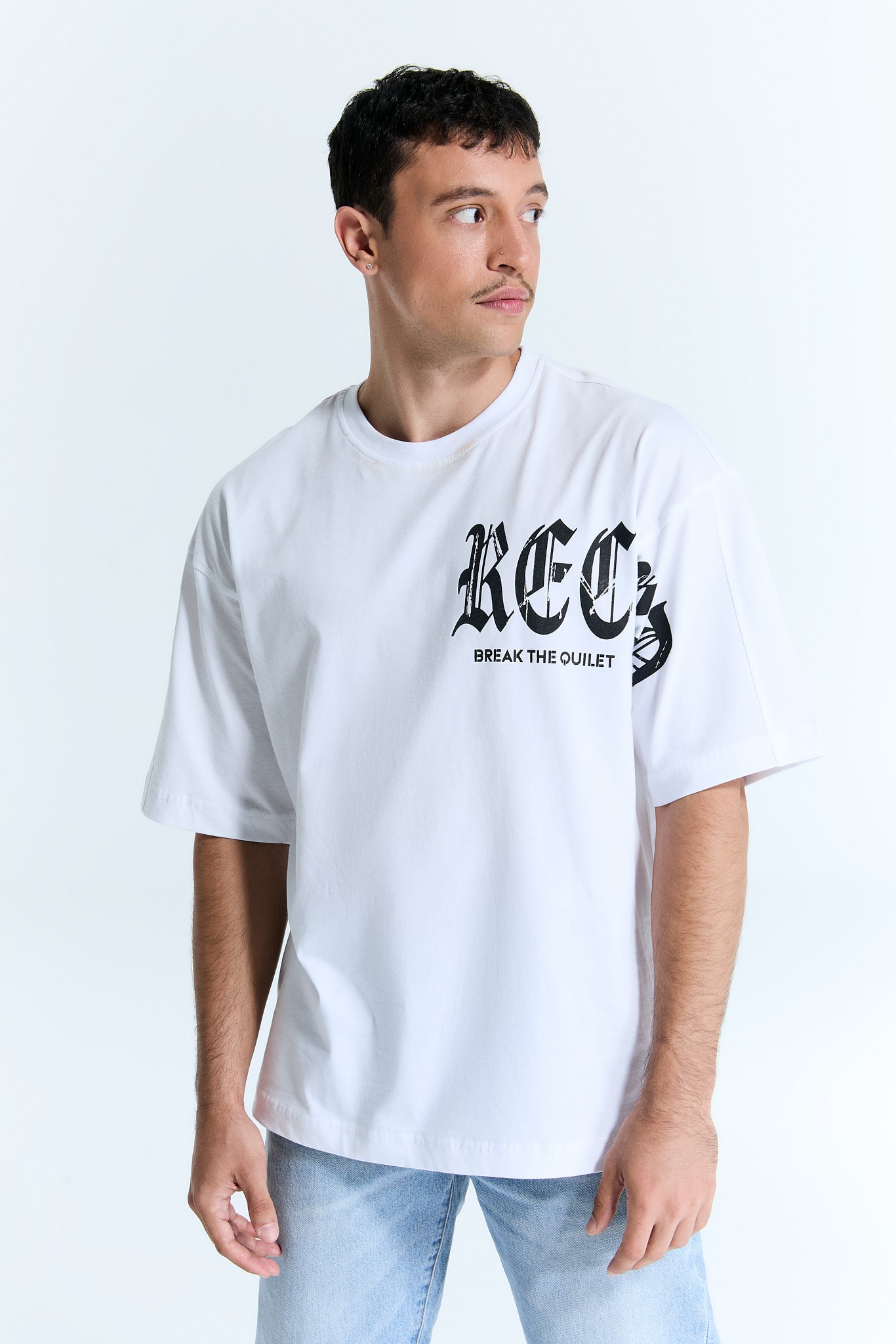 „RECORD“ Basic Herren T-Shirt Weiß