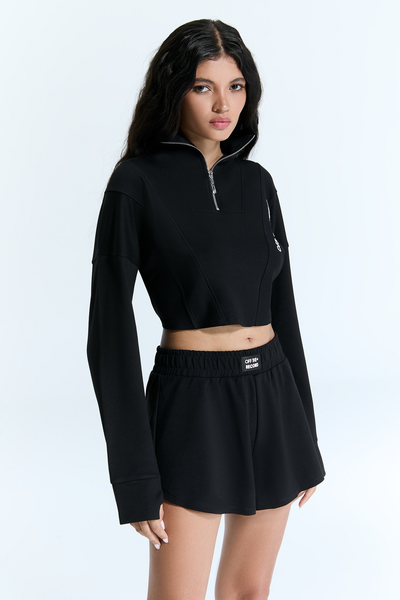 Zip Crop Schwarzes Sweatshirt für Frauen