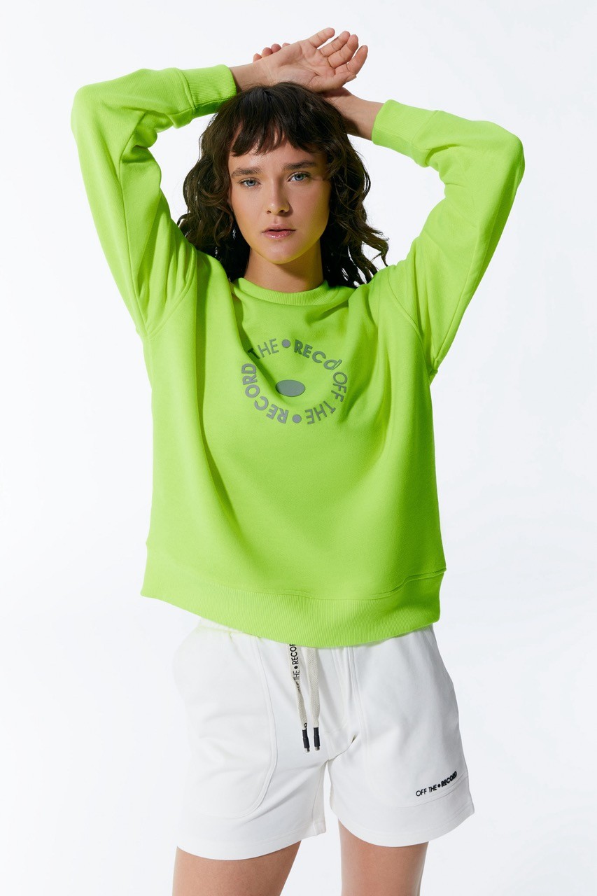 Rundes bedrucktes Neon Grün Damen-Sweatshirt