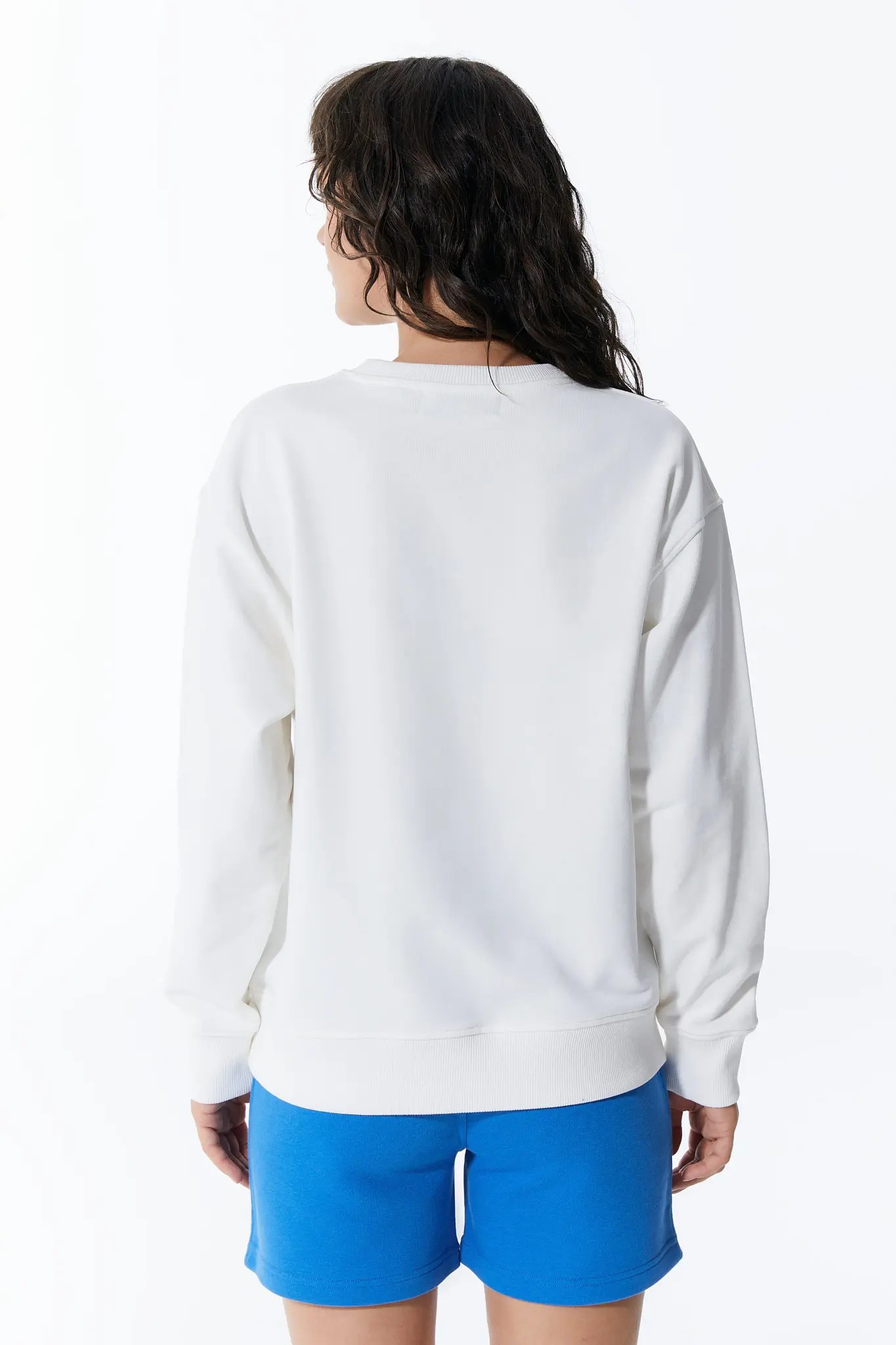 Rundes bedrucktes Weiß Damen-Sweatshirt